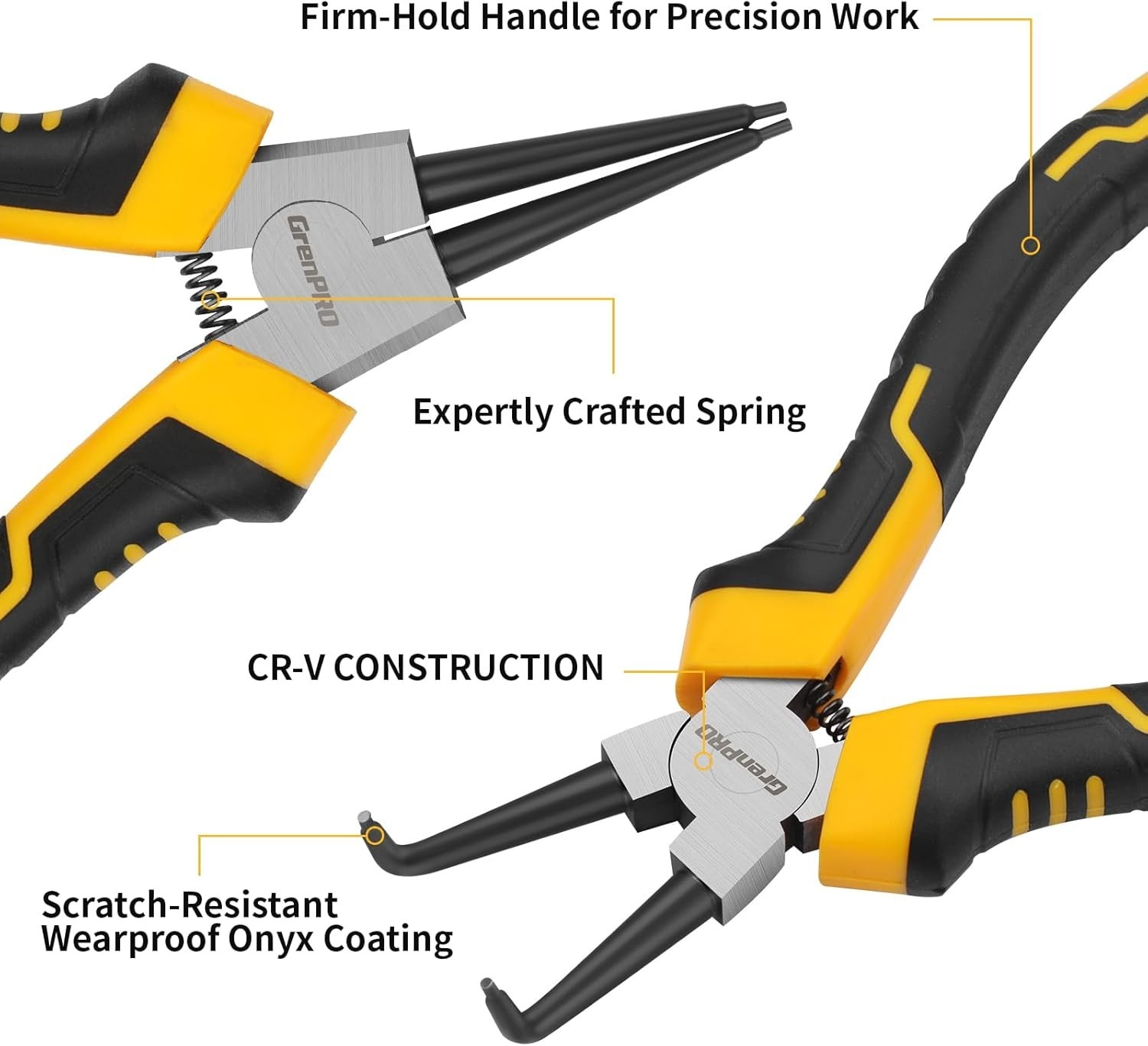 4-Piece Snap Ring Pliers Set – 7-Inch Chrome Vanadium Steel with Storage Pouch