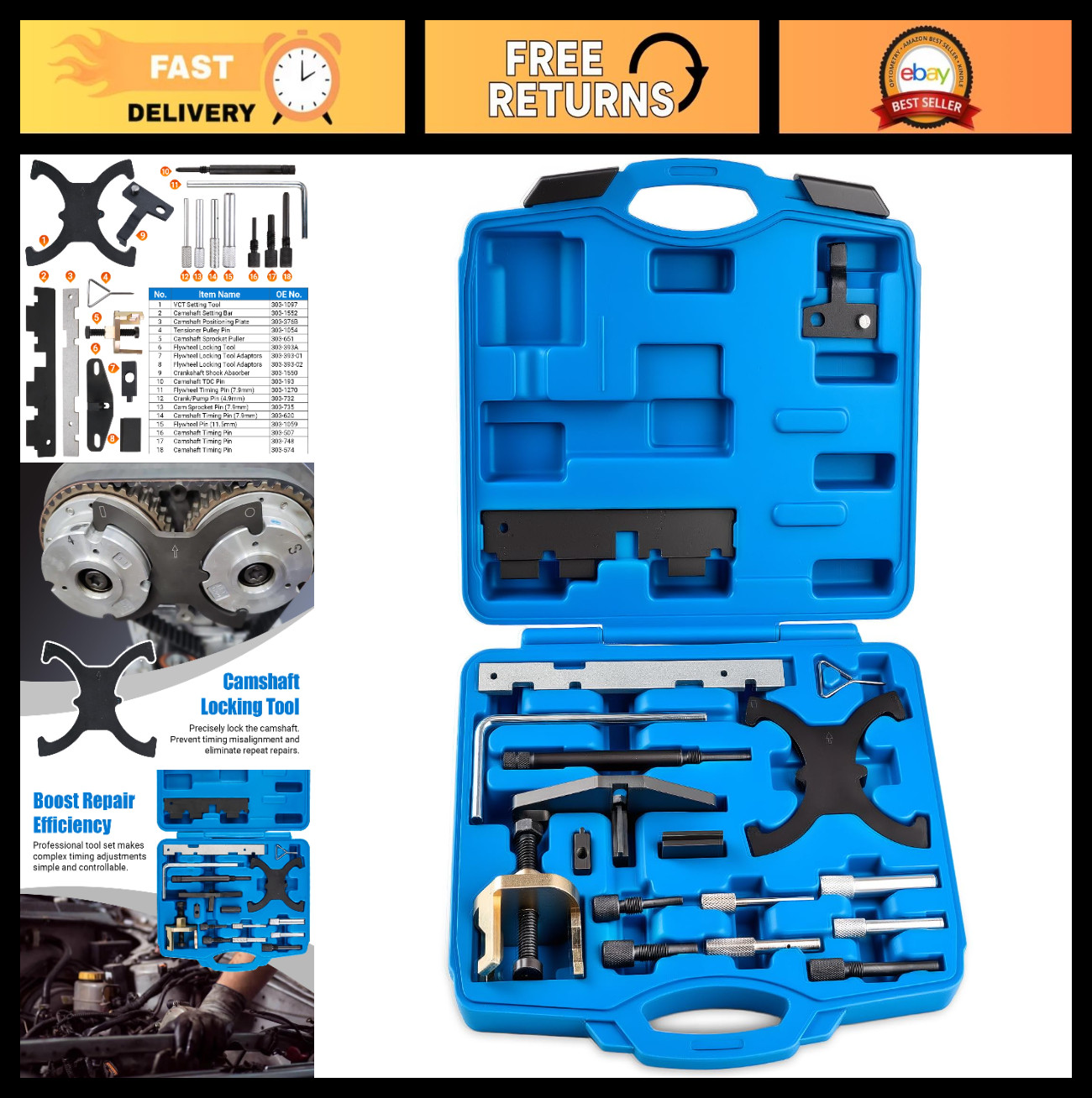 18PCS Timing Tool Kit for Ford & Mazda, Camshaft Locking Set, Flywheel Lock, Tim