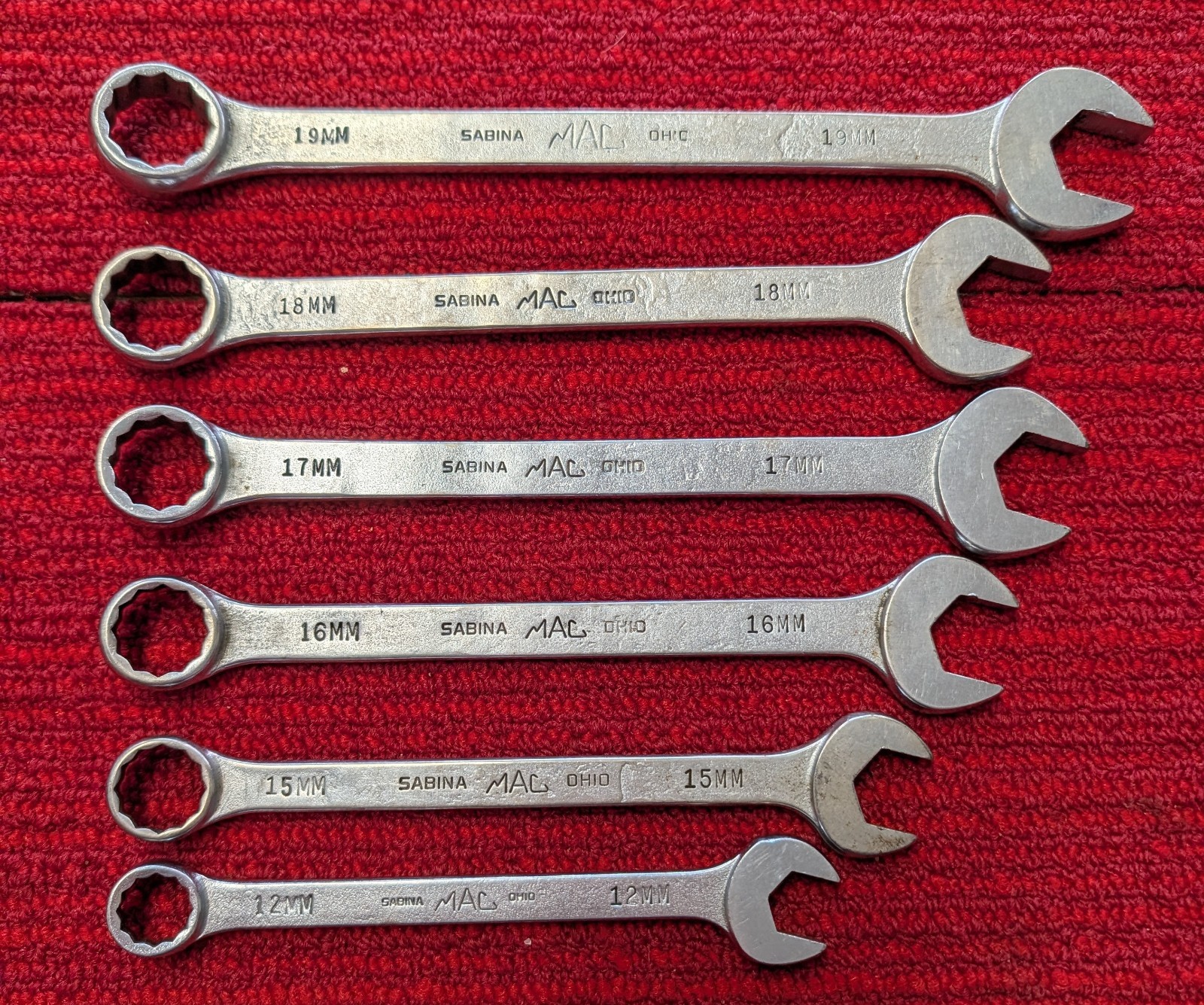 Set Of 6 Metric Combination MAC wrenches 19, 18, 17, 16, 15, 12