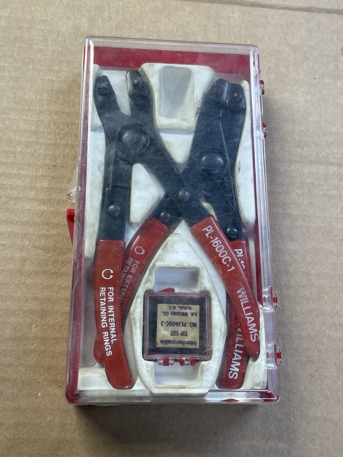 WILLIAMS CO TOOLS SNAP RING INTERNAL AND EXTERNAL PLIERS SET No. PL 1600 C USA