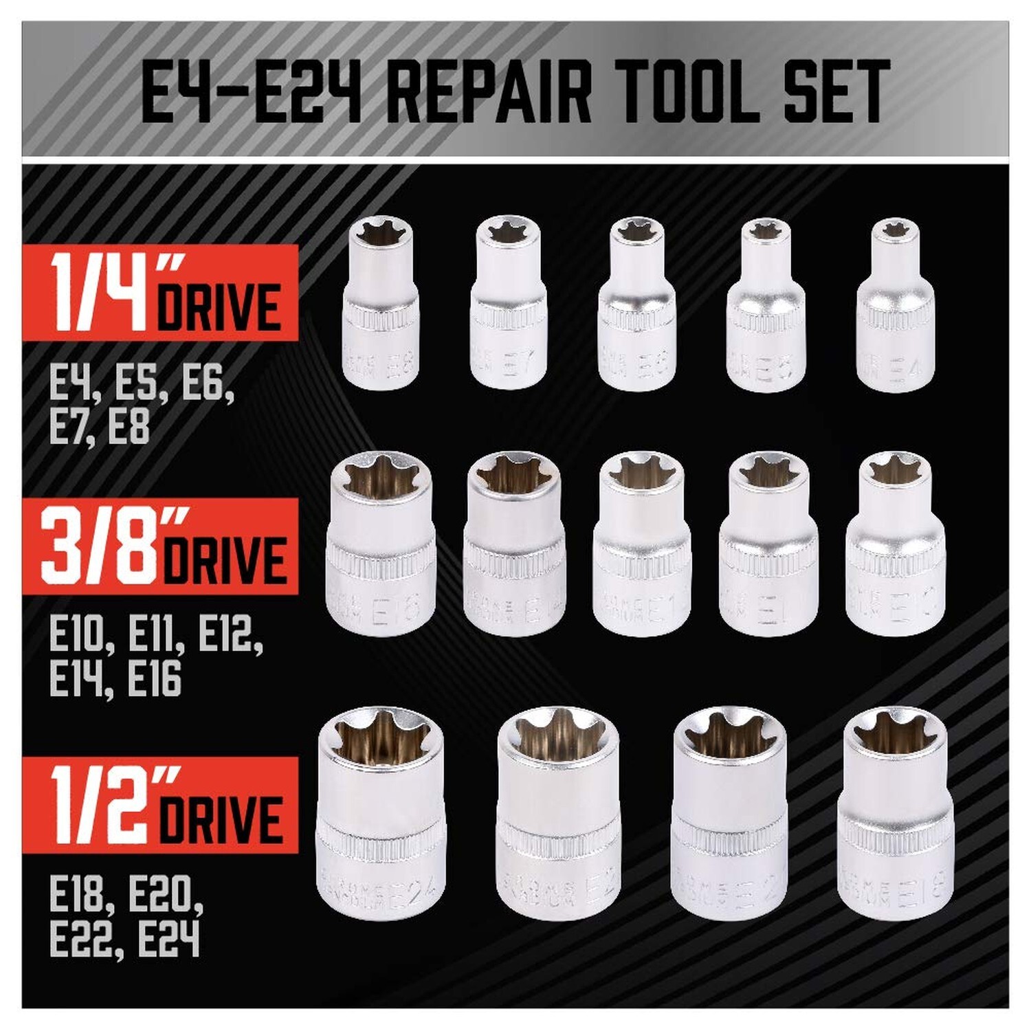 SEDY 14-Piece E-TORX Socket Set – Premium Female Torx Socket Set, Ultimate St…