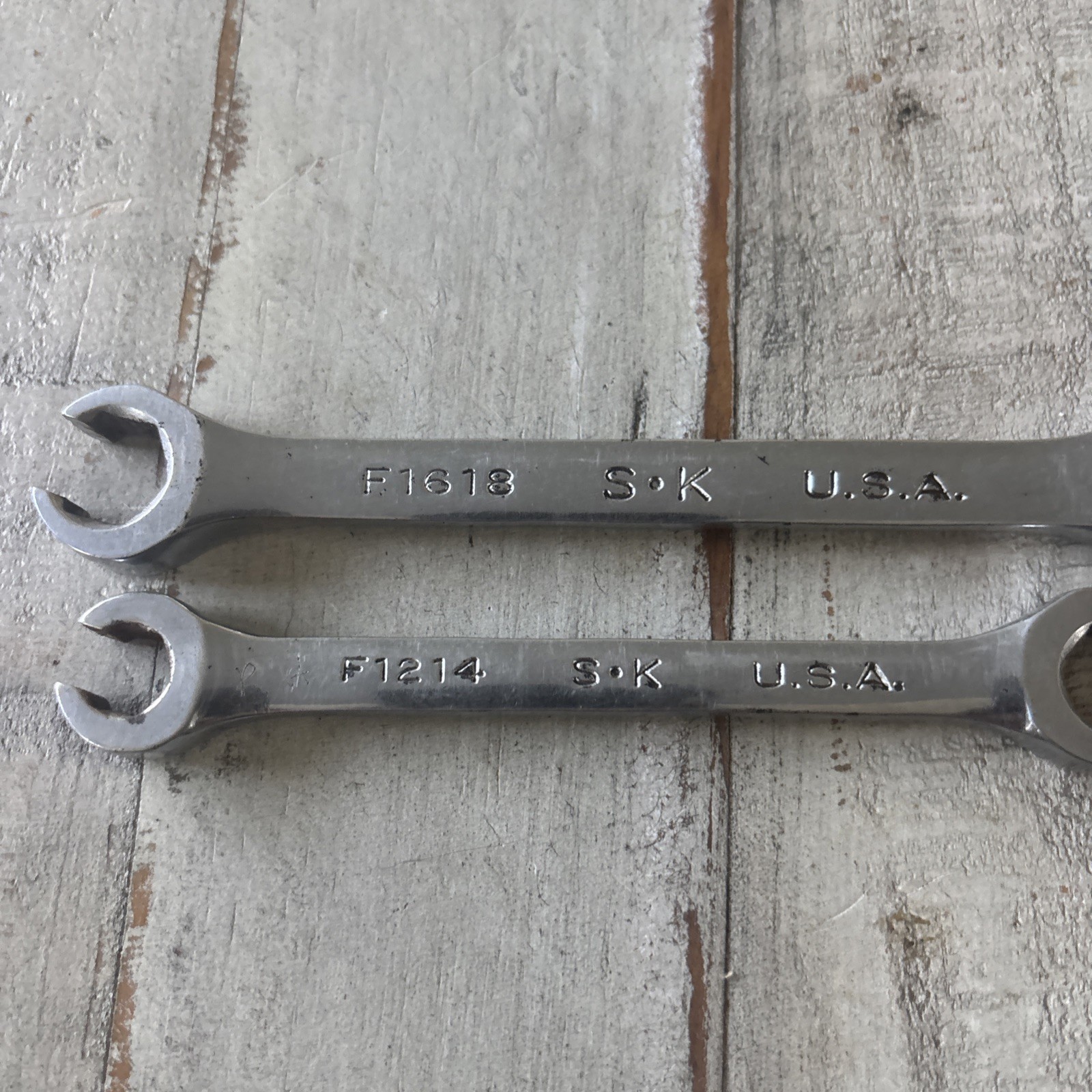SK TOOLS USA FLARE NUT LINE WRENCH 2 pc SET 1/2 x 9/16 F1618 & 3/8 x 7/16 F1214