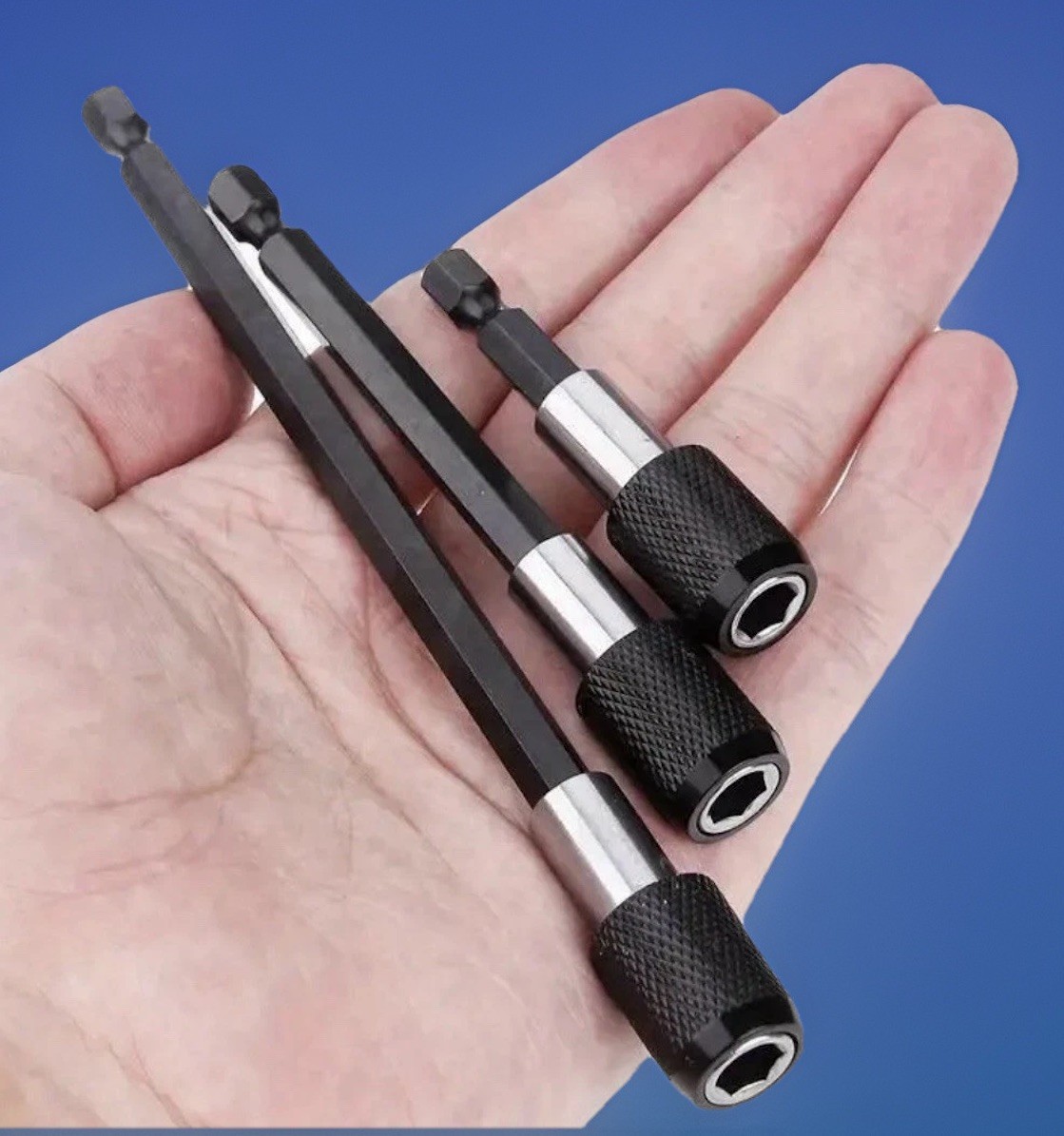 3 – Piece Positive Lock Screwdriver Hexagon Bit Holder Extension Set – 3 Lengths
