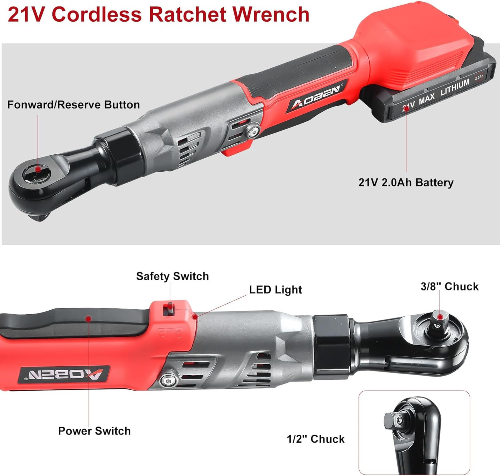21V 3/8″ Cordless Ratchet Wrench Kit-74 Ft-lbs Brushless Electric Power Ratchet