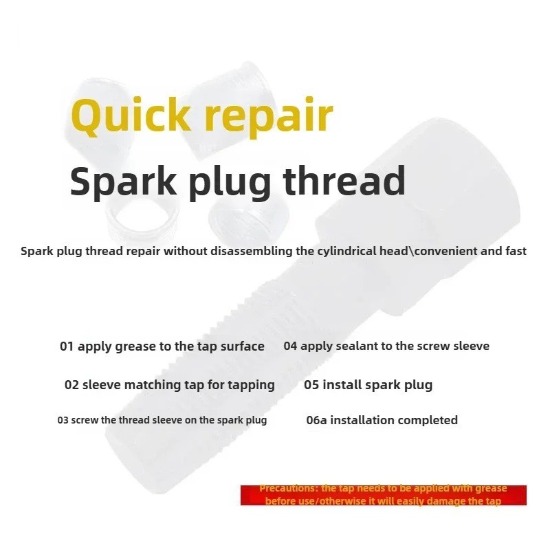14mm Spark Plug Rethread Thread Repair Kit Helicoil Reamer Tap Tool w/ 4 Inserts