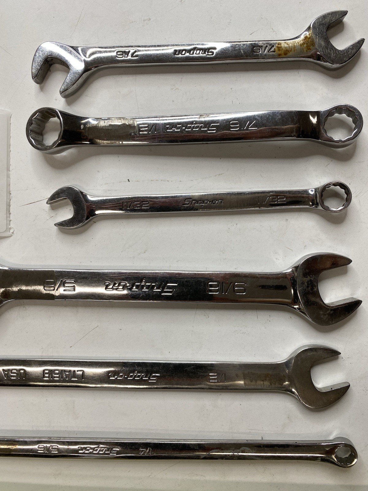 Snap-on SAE Wrench Lot 6pc 3/16 5/16 1/2 9/16 7/16 LTA1618 USA