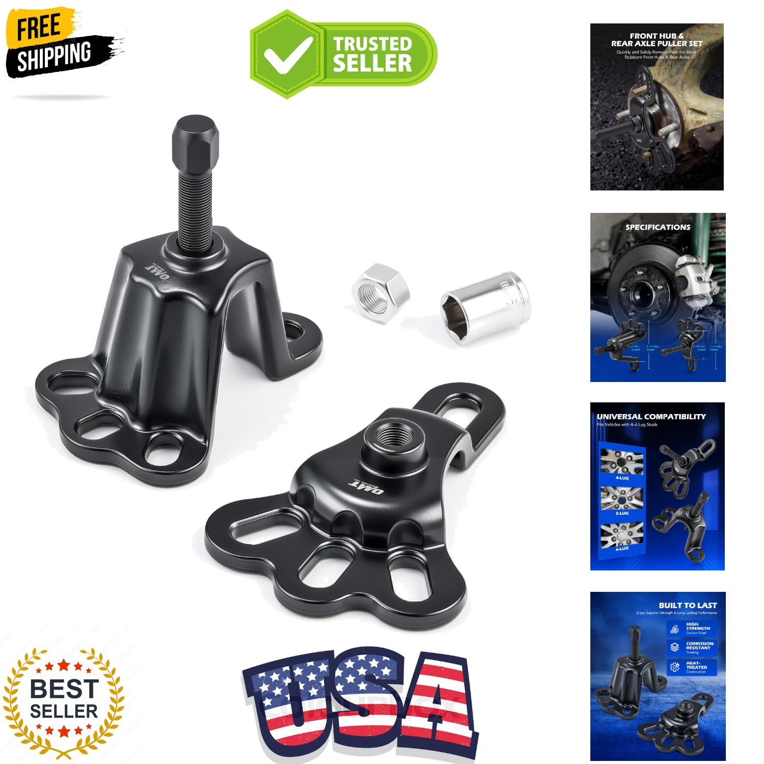Universal Front Wheel Set for 3-3/4 to 4-1/2 Inch IDs, Rear Axle Puller Kit f…