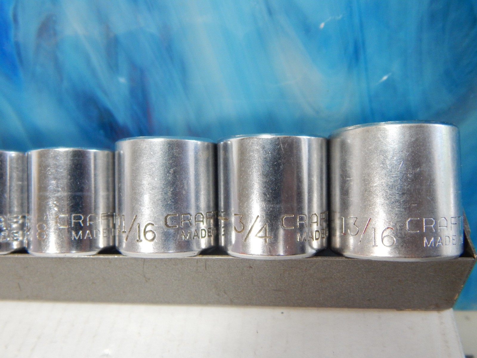 Vtg Craftsman V Series 3/8” Dr 12pt Socket Set 8 Pc 3/8”-13/16″ Metal Carry Tray