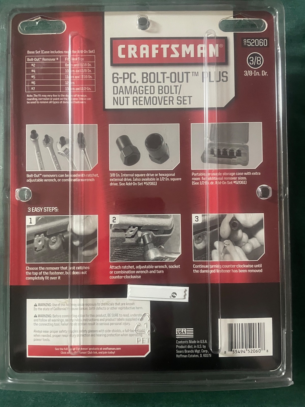 New craftsman 6PC Bolt-out Easy Out Damaged Bolt Nut Remover Set With Case