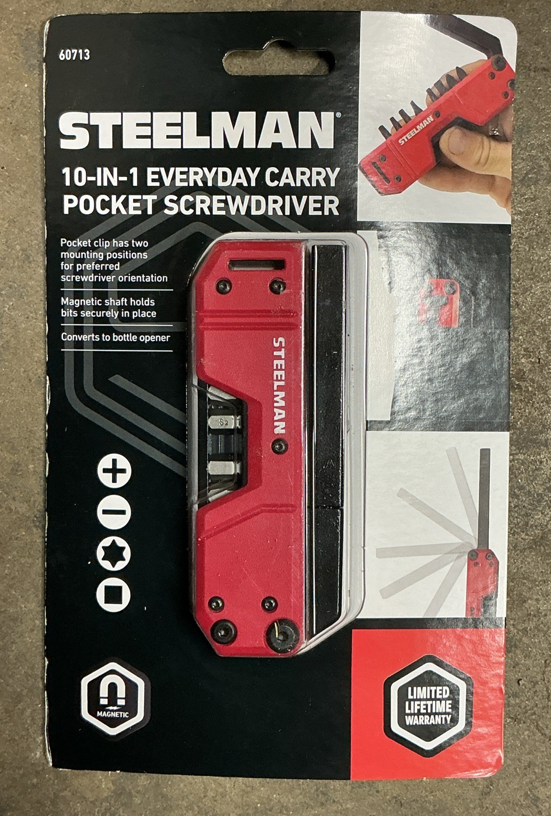 Steelman Folding Pocket Magnetic EDC Screwdriver with 8pc Bit Set, Red 60713
