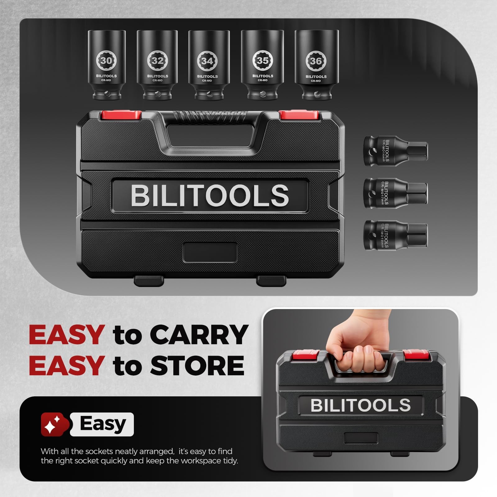 BILITOOLS 12 Point Axle Nut Socket Set, 1/2″ Drive Spindle One Size