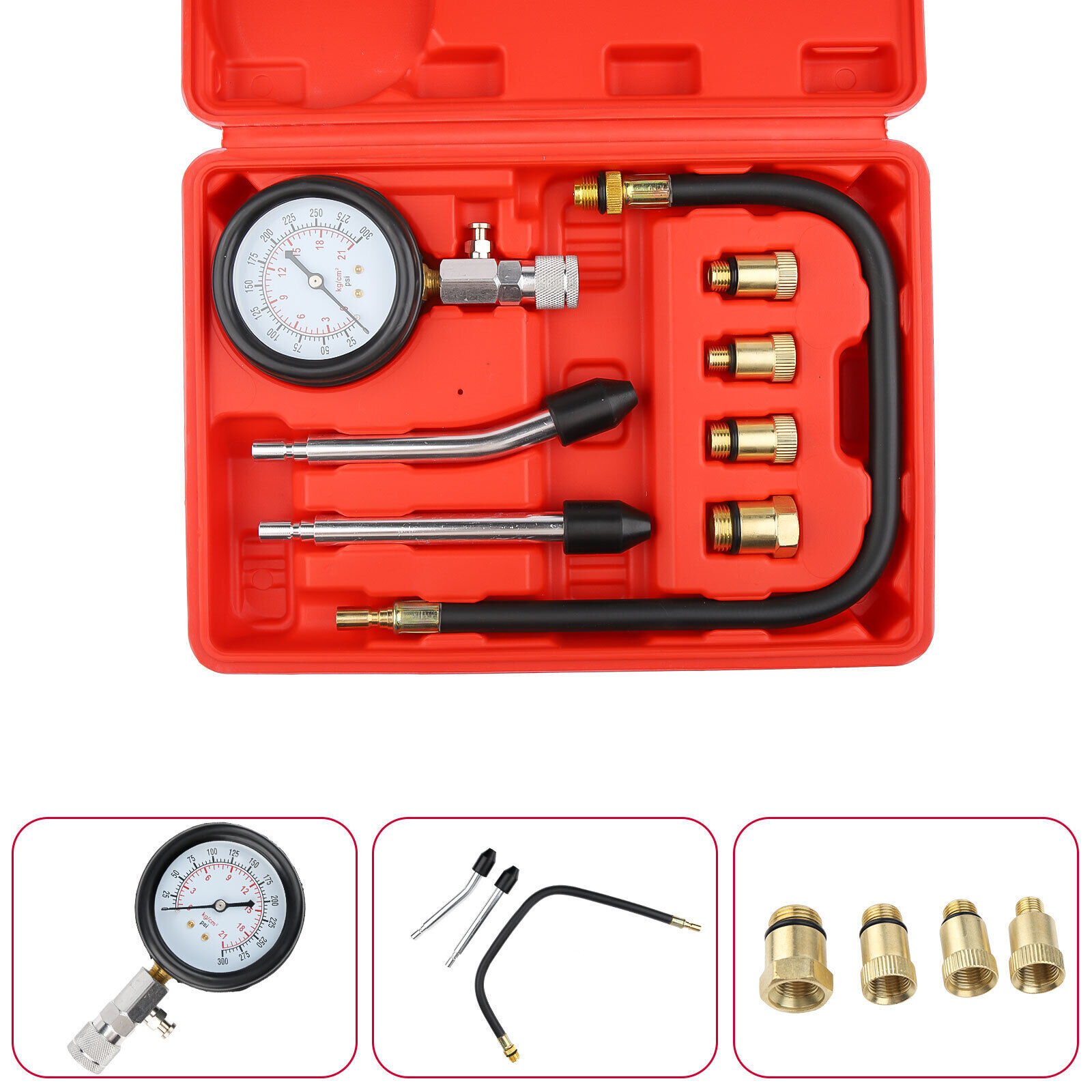 8pcs Petrol Engine Cylinder Compression Tester Kit Gauge Tool For Automotive