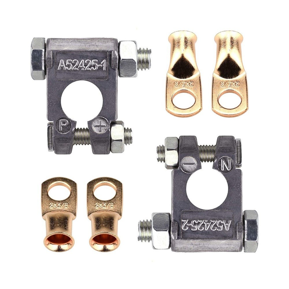 2PCS Zinc Alloy Battery Clamps with 4 Terminals 2 Sleeves 4 Heat Shrink Tubes