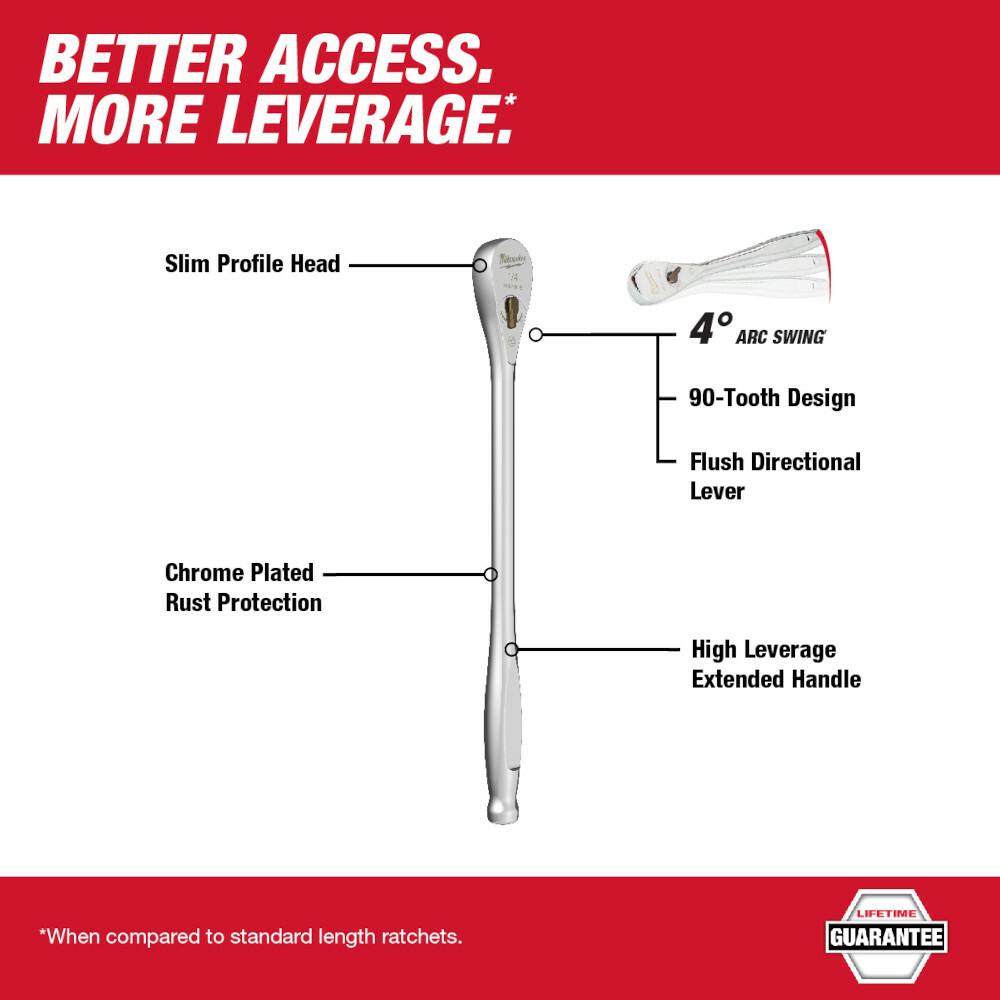 Milwaukee 48-22-9005 1/4″ Dr. 9in. Ratchet w/ 4 Arc Swing