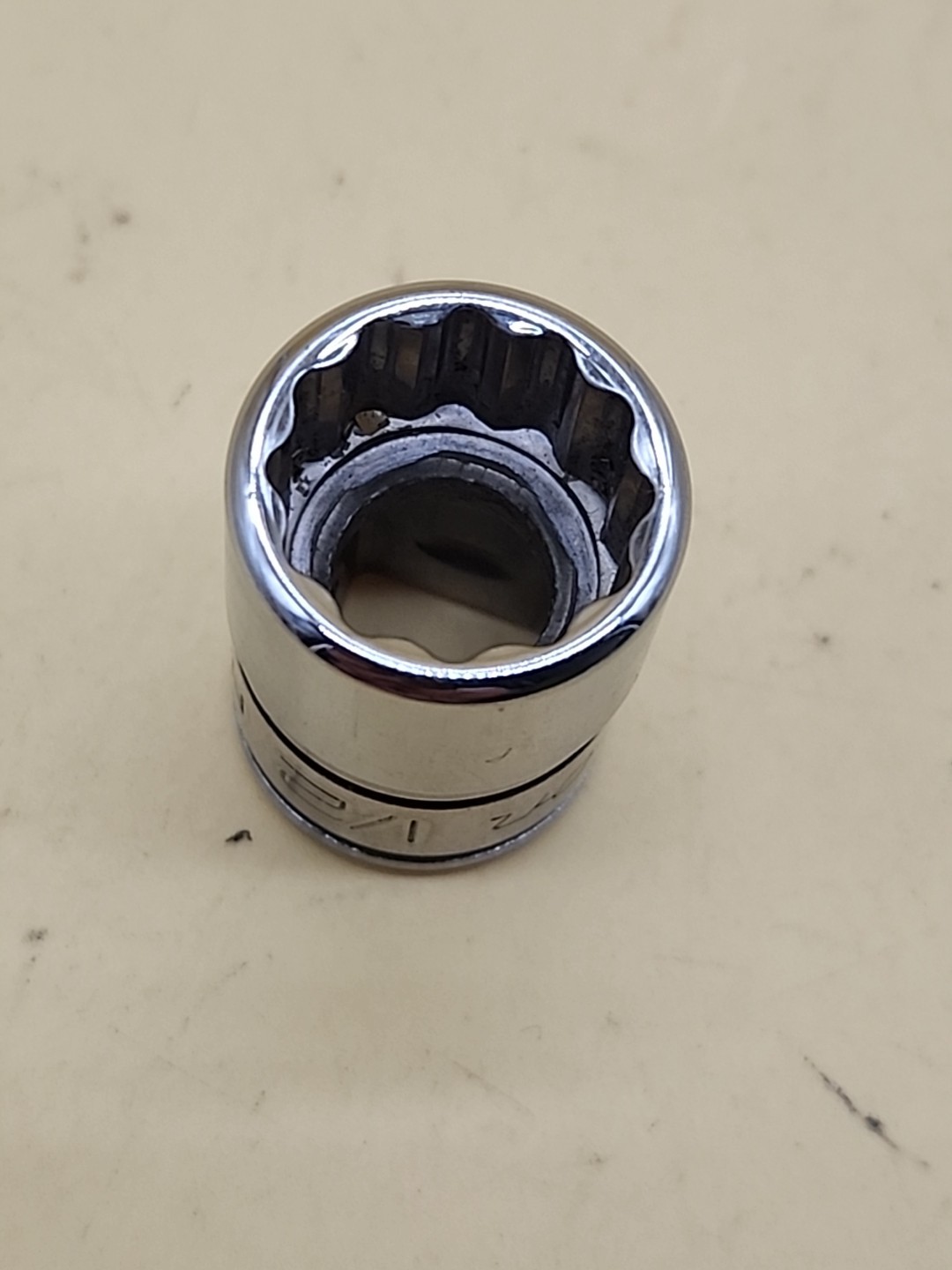 Snap-on Tools 3/8” Drive ½” 12 Point Shallow Chrome Socket F161 USA