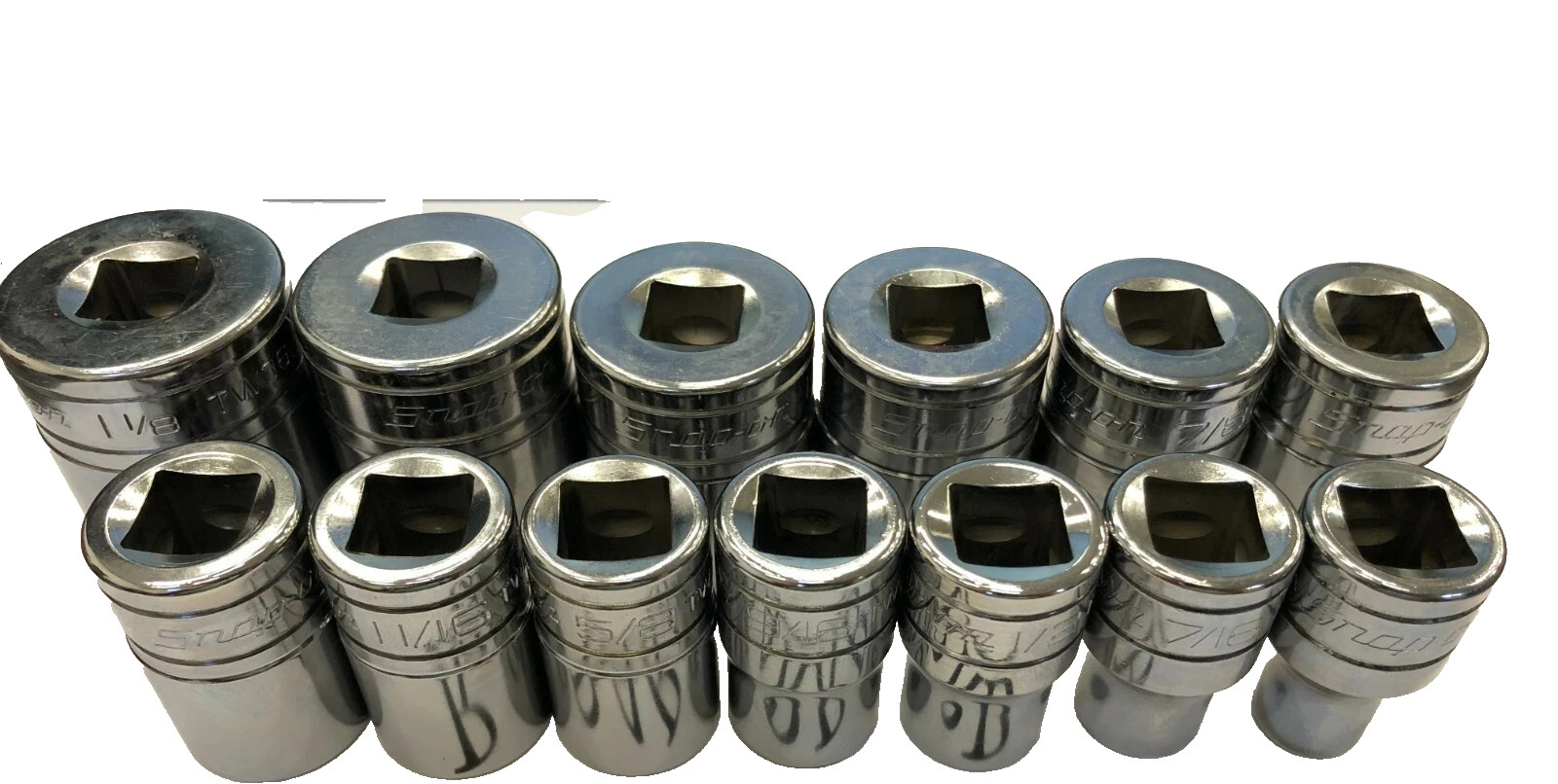New Snap-on 1/2″ drive 3/8″ to 1 1/8″ 6-point Shallow Socket Set 313TWYA Unused