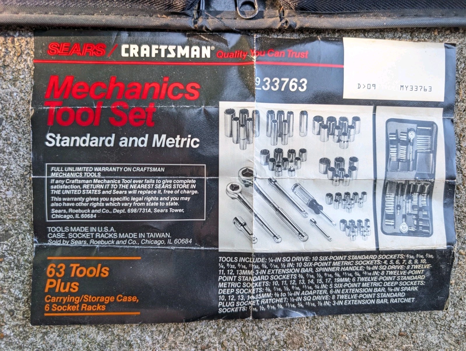 Craftsman 63 Pc (-1 Pc missing) Mechanics Socket Tool Set #933763 SAE & Metric