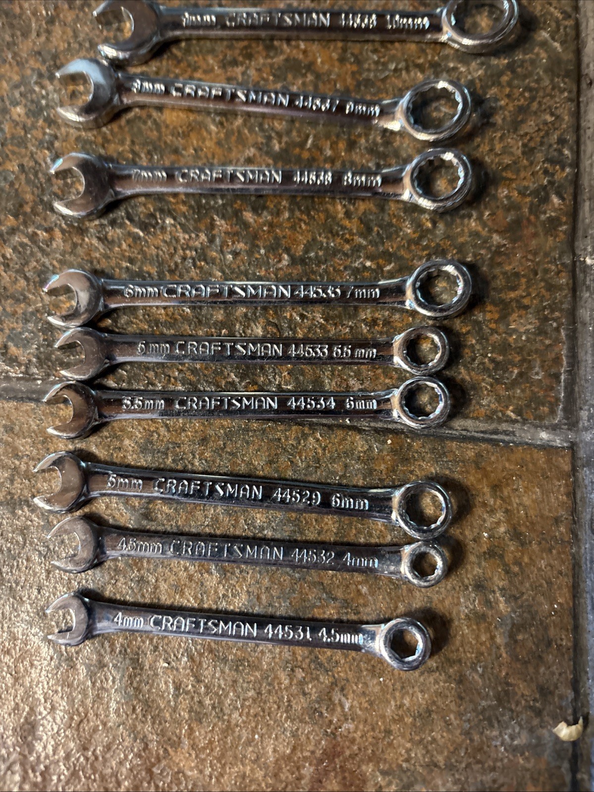 Sears Craftsman USA Nos 43443 10 Pc Metric Ignition Combination Wrench Set 4-11m
