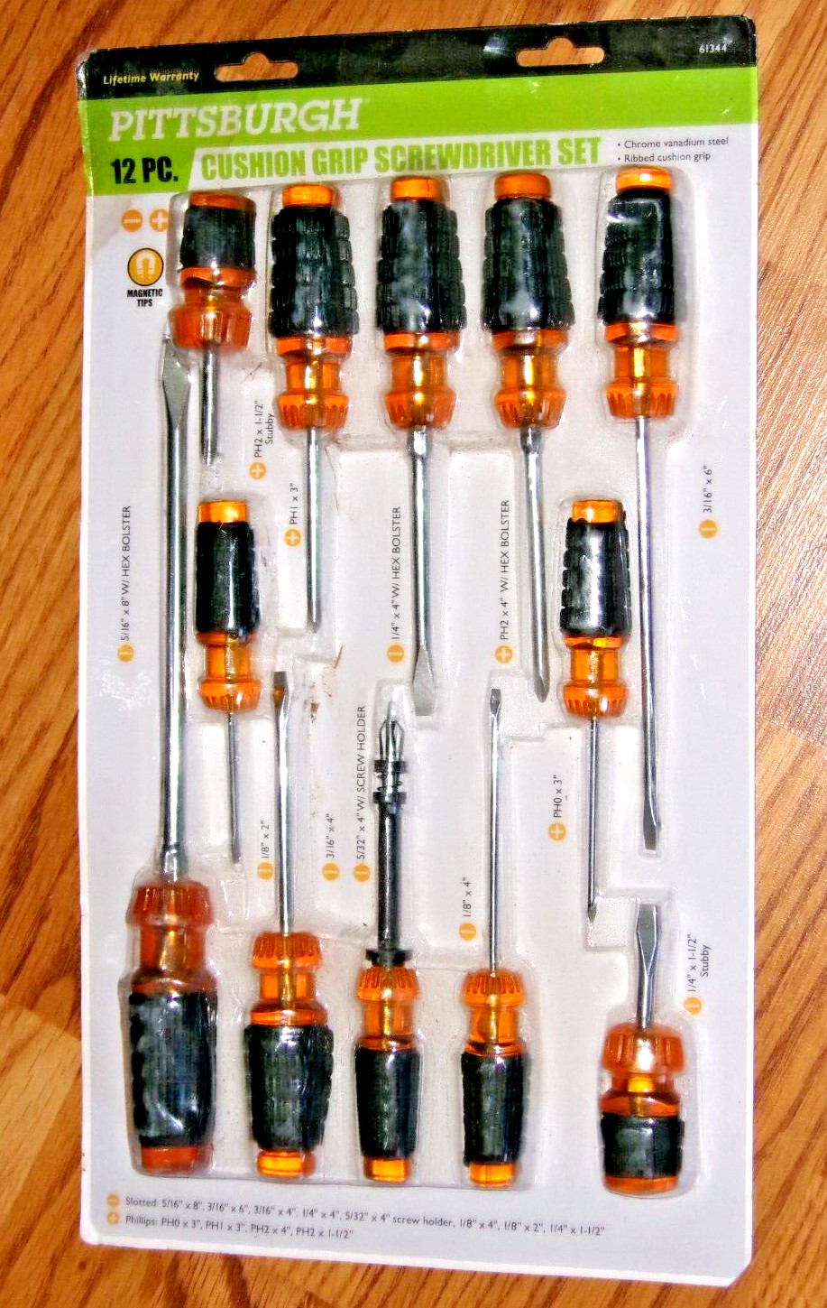 Set of (12) Pittsburgh Cushion Grip Screwdrivers with Magnetic Tips 61344 New