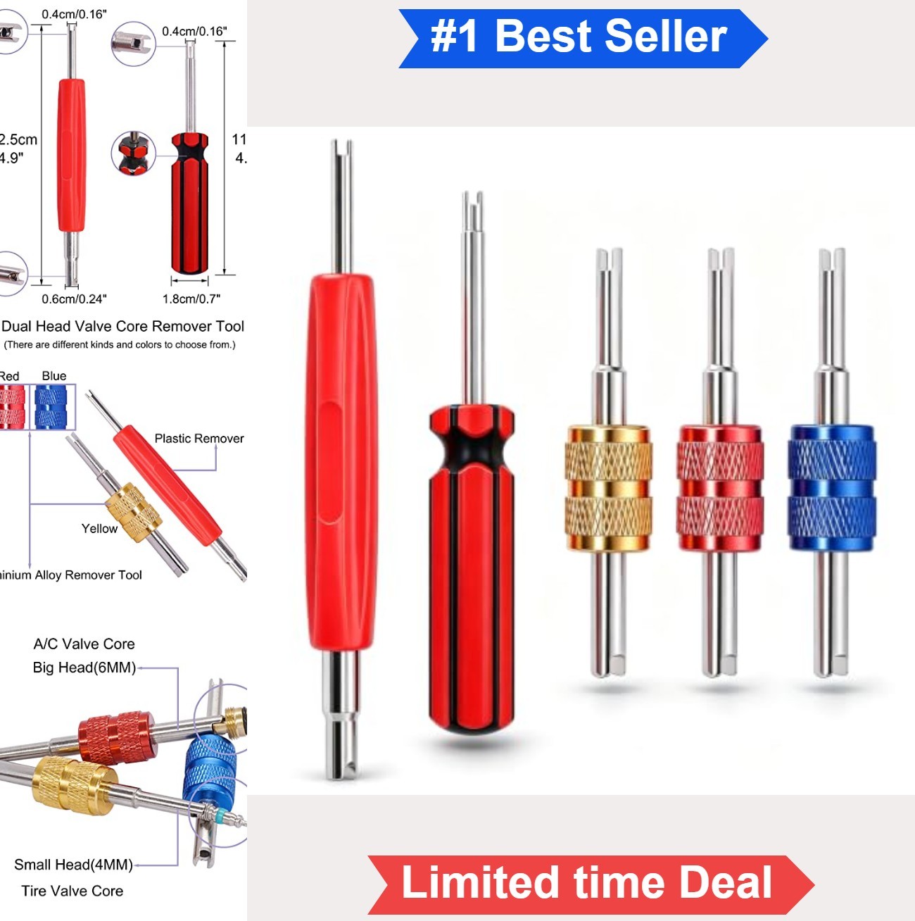 Valve Core Removal Tool Kit Schrader 5 Piece Single Dual Head Tire Stem AC
