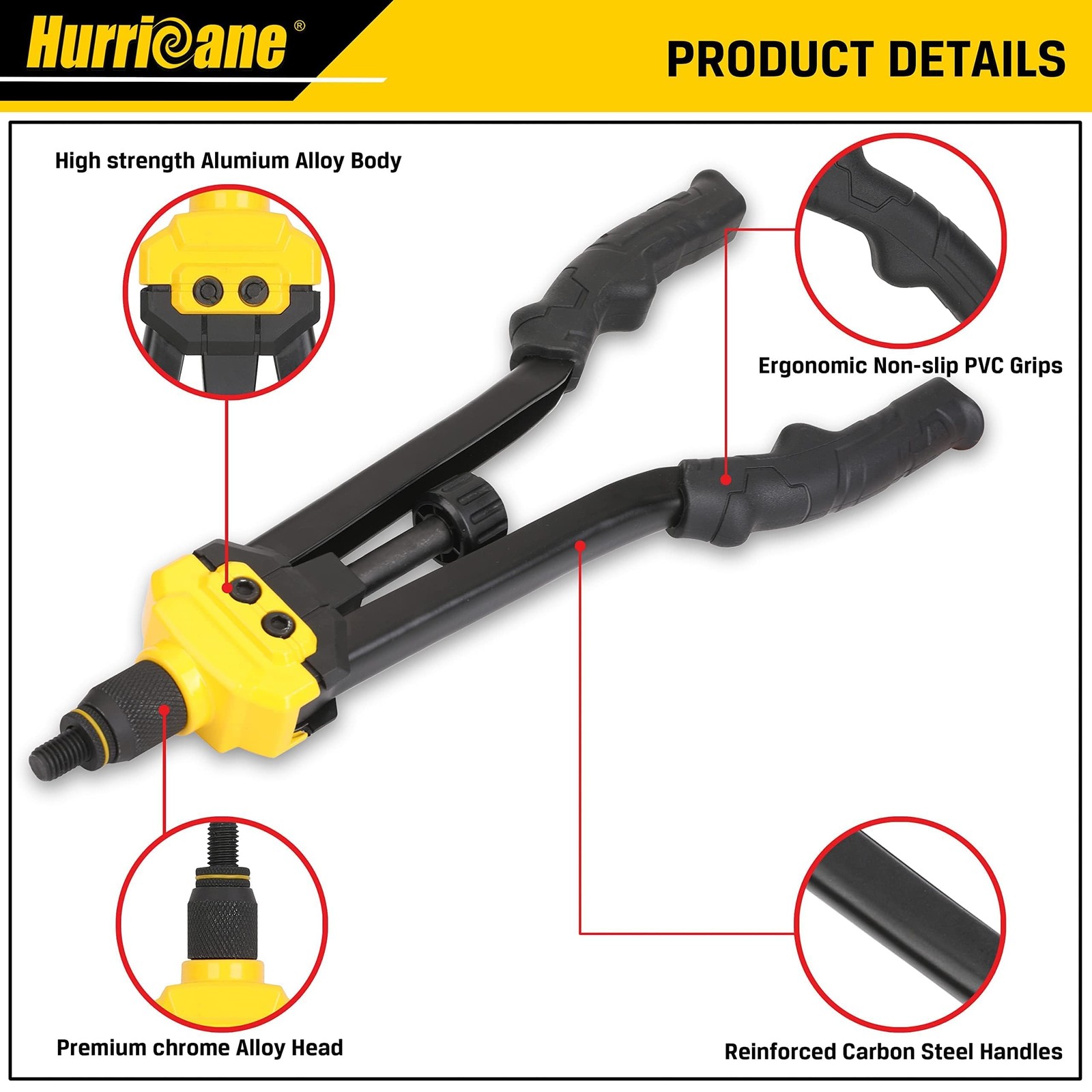 Rivet Nut Tool Kit 16 Auto Release Heavy Duty 130Pcs Nutserts HURRICANE Hand