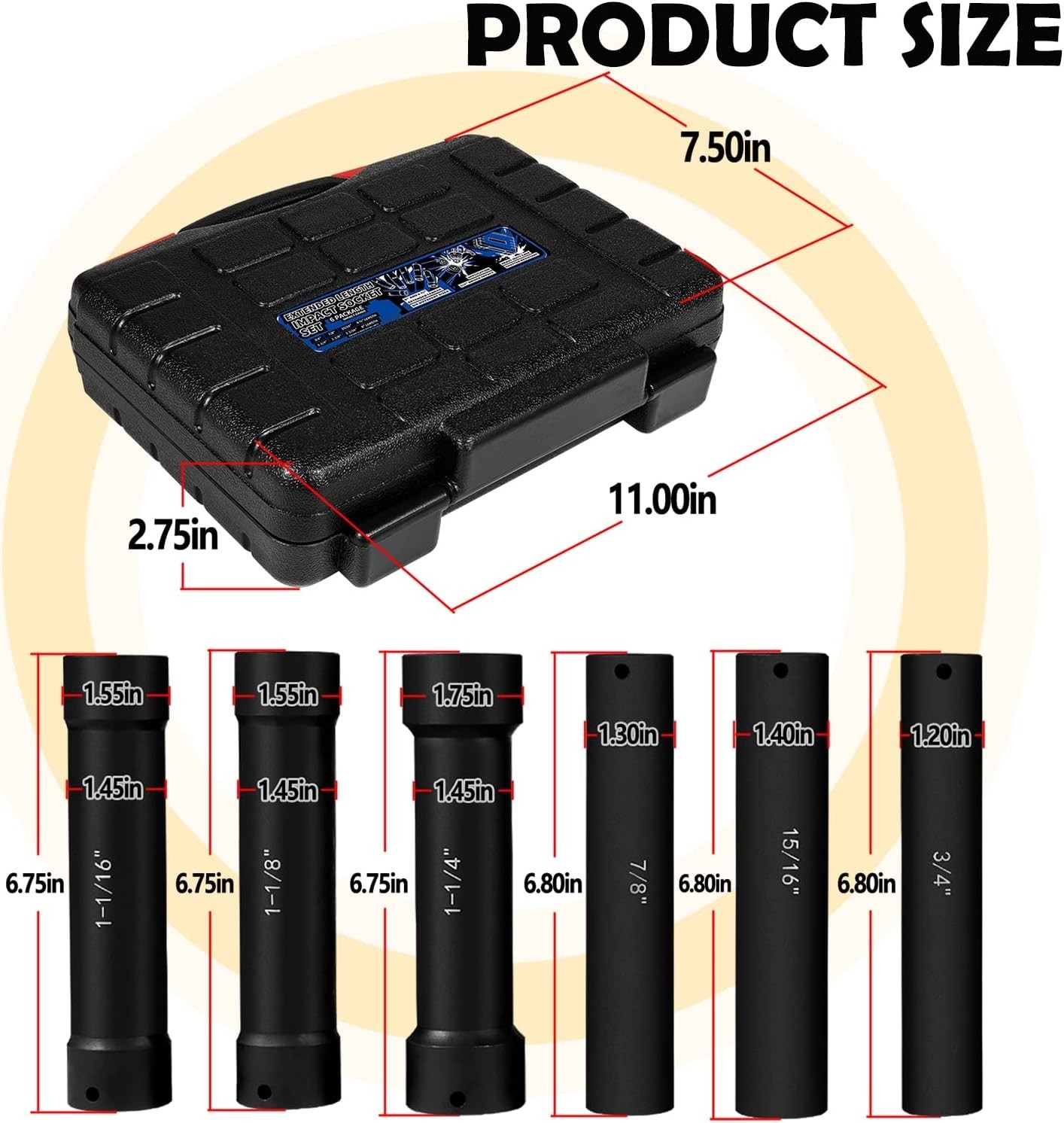 6-Piece 1/2″ Drive Extended Length Impact Socket Set – Heavy-Duty Performance