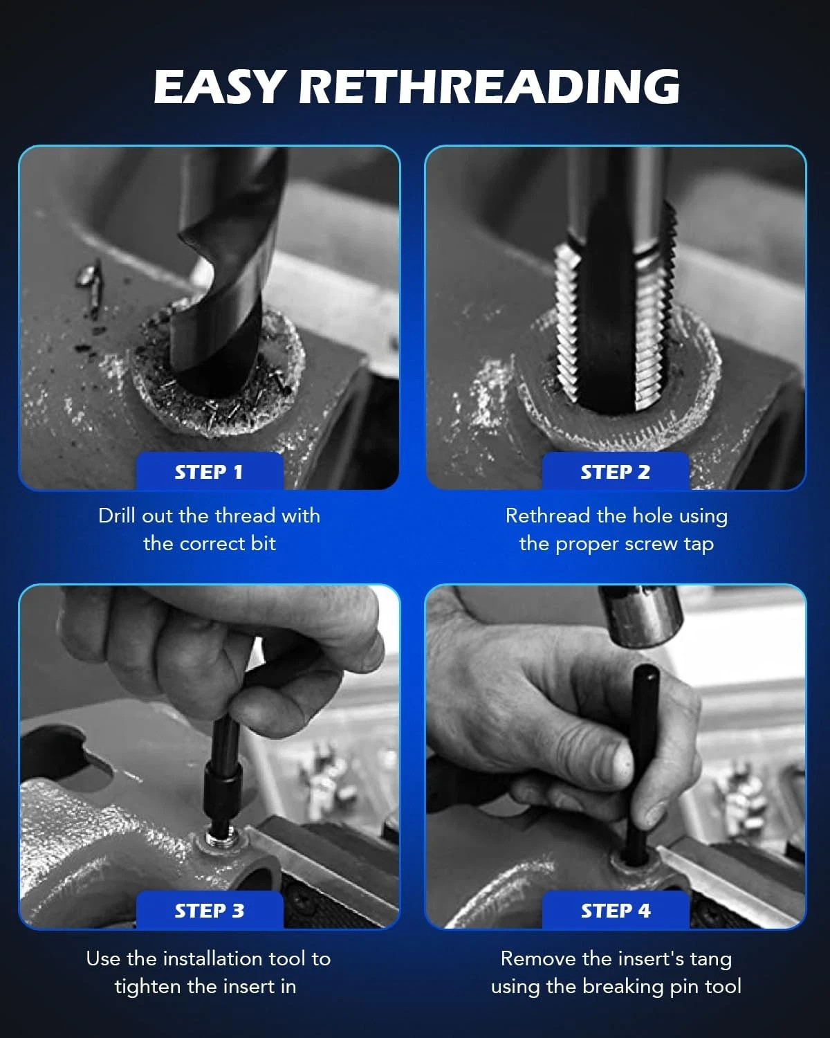 Helicoil Thread Repair Kit, M8x1.25, HSS Drill Bit & 30 Inserts with Carry Case