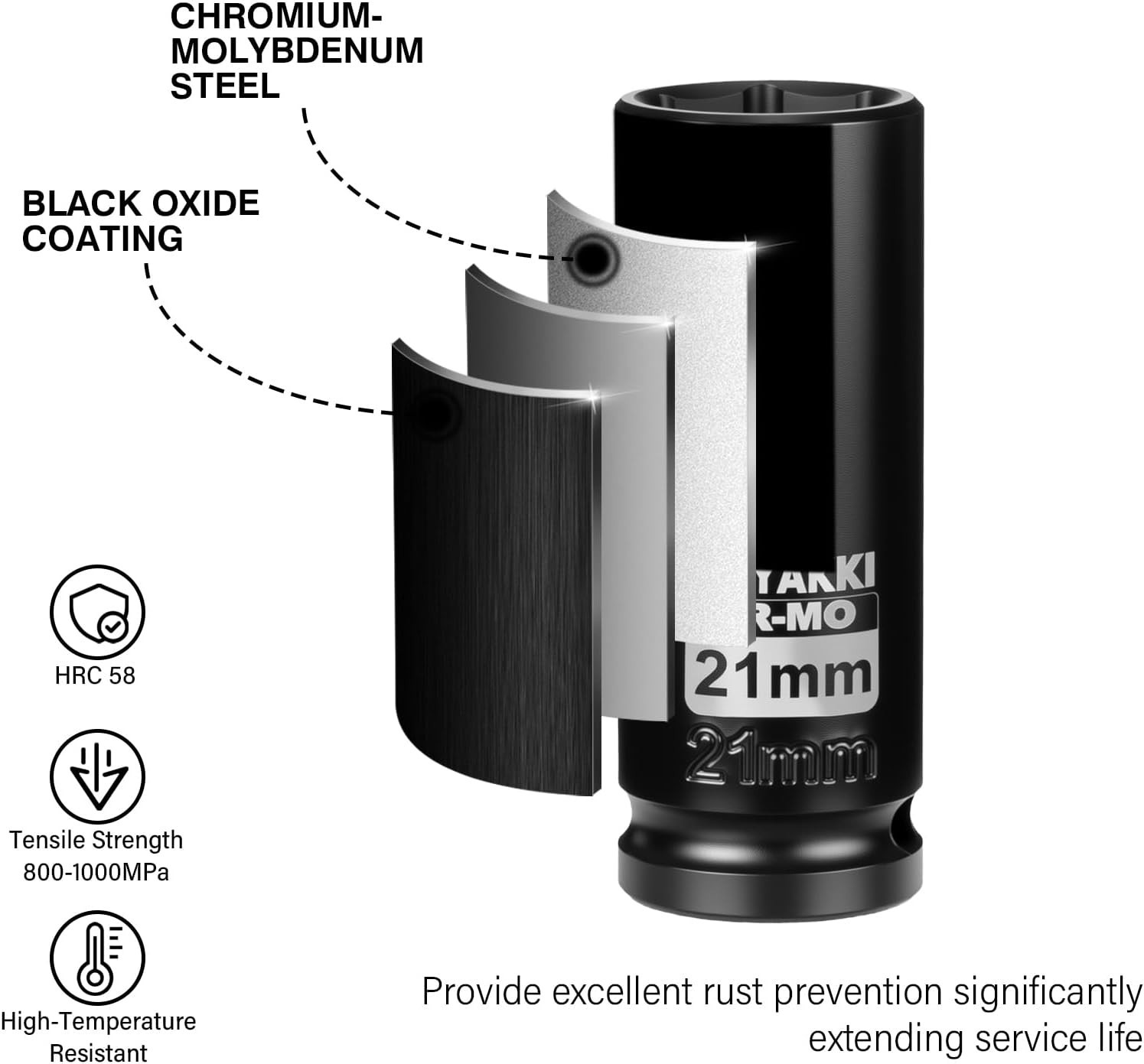 21mm Deep 1/2-inch Drive Impact Socket – Chrome Molybdenum Steel Durability