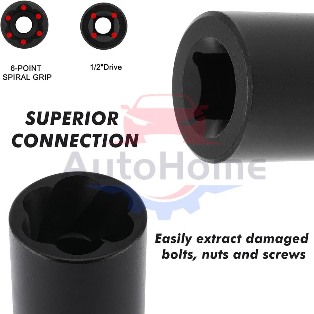 5pcs 1/2″ Drive Twist Socket Set for Damaged Lug Nut Removal & Extraction