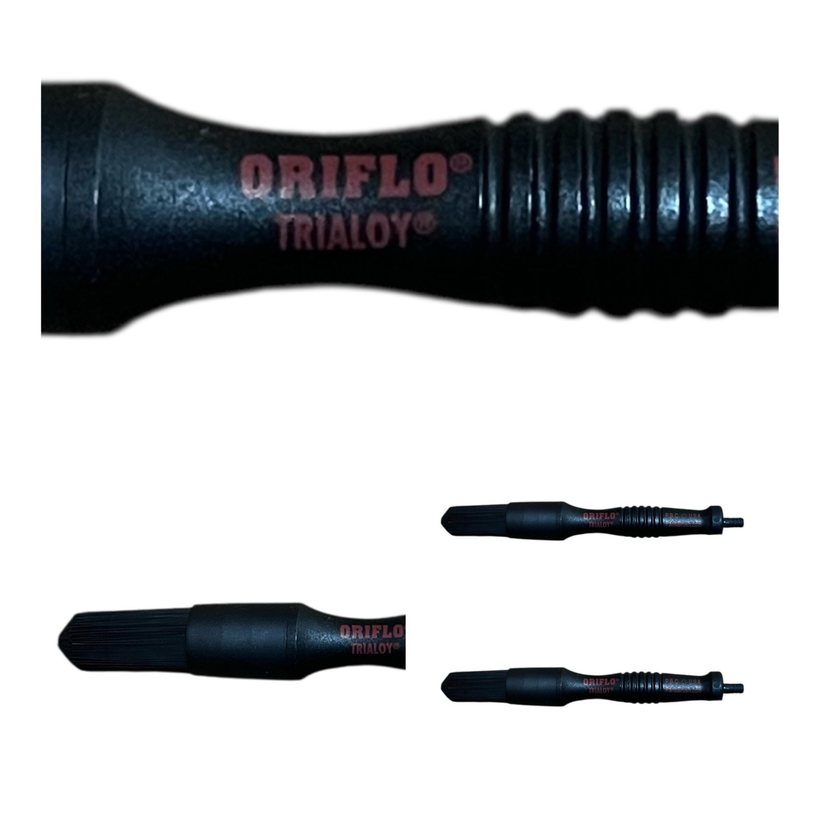 Qty 2 Oriflo Trialoy 10.25” Long Flow Thru Parts Brushes No Hose Black New Set