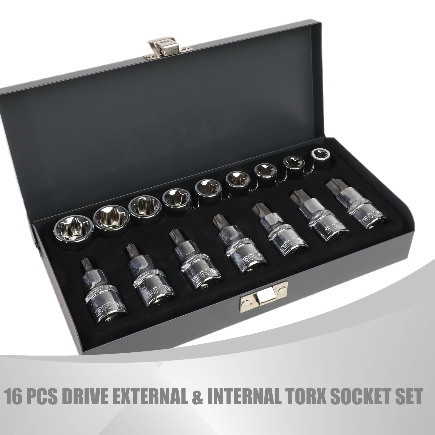 Chrome Vanadium Steel Internal & External Torx Socket Set w/Carrying Case 16 Pcs