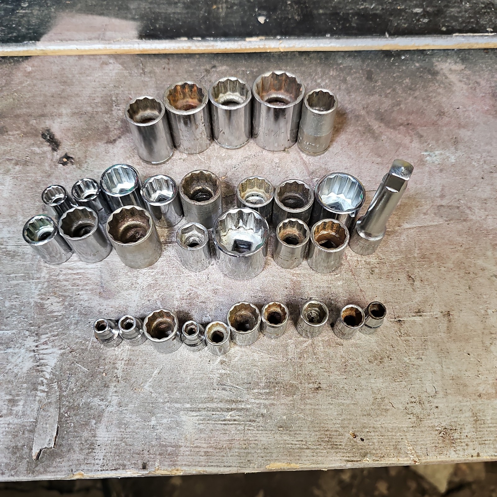 31-Pc Proto & Challenger USA Socket Lot Mixed Sizes 1/4” 3/8” 1/2” Drive