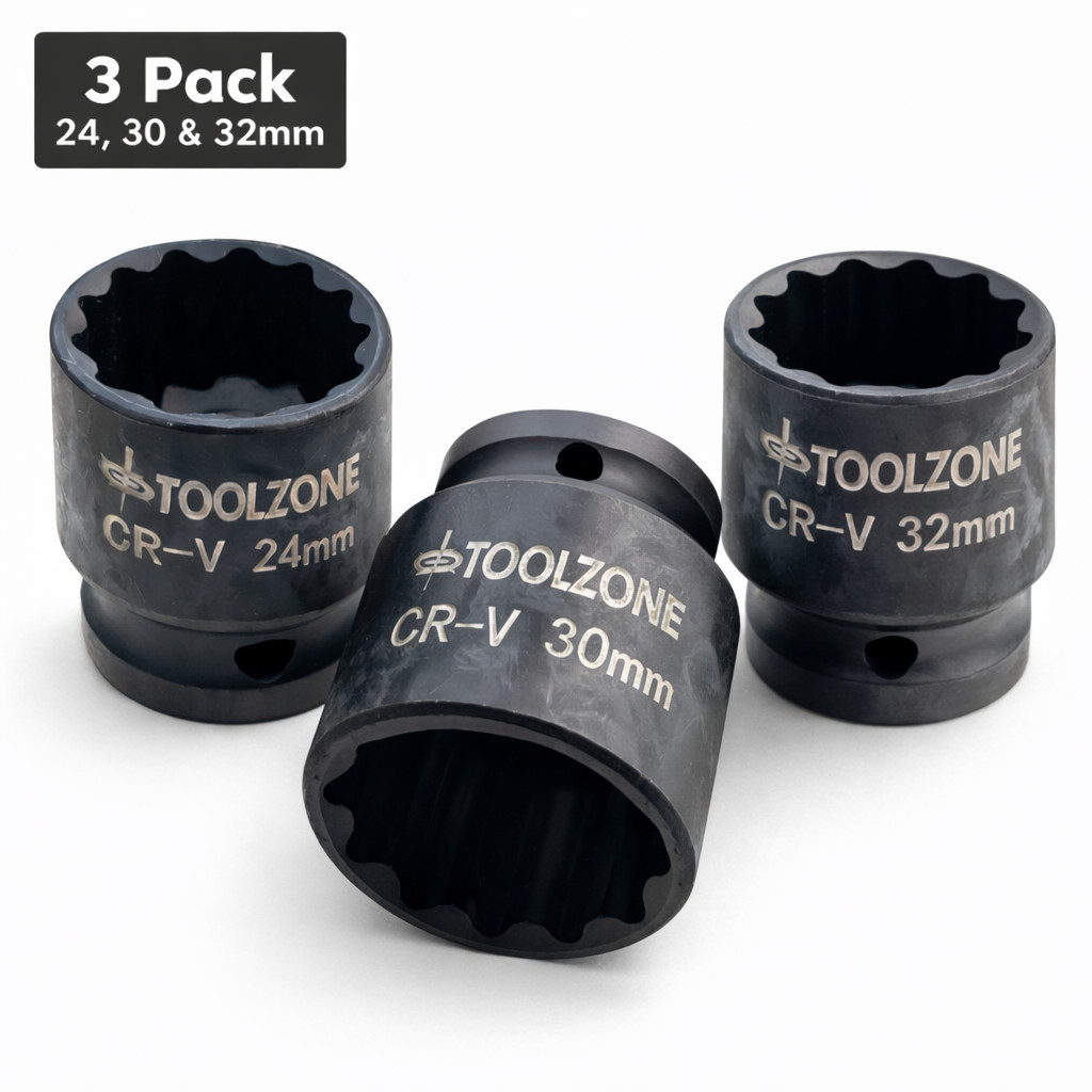 Shallow Impact Socket Set 24mm 30mm 32mm 1/2″ Drive CR‑V Bi‑Hex Elite 3pc Set