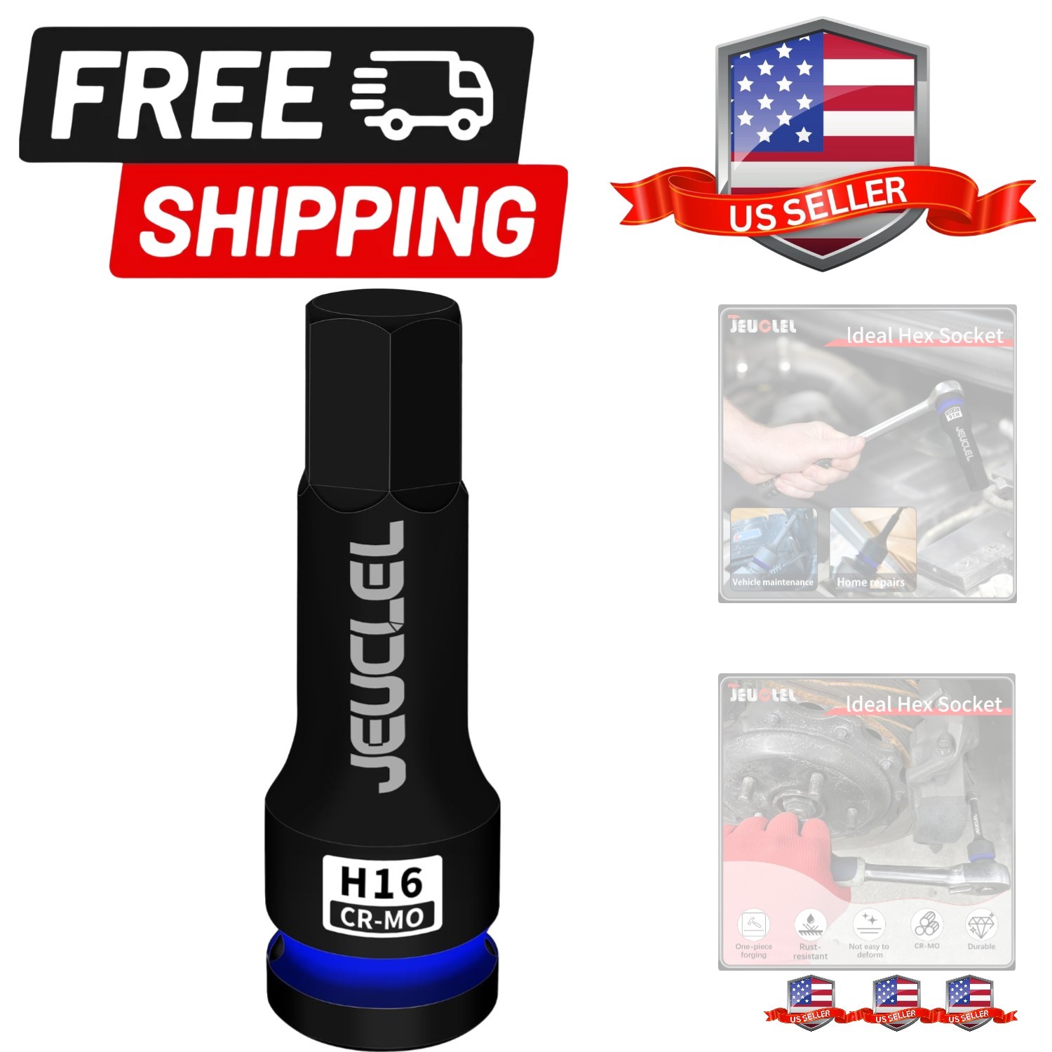 16mm Hex Impact Bit Socket, 1/2-Inch Impact Drive Allen Socket, Cr-Mo Steel L…