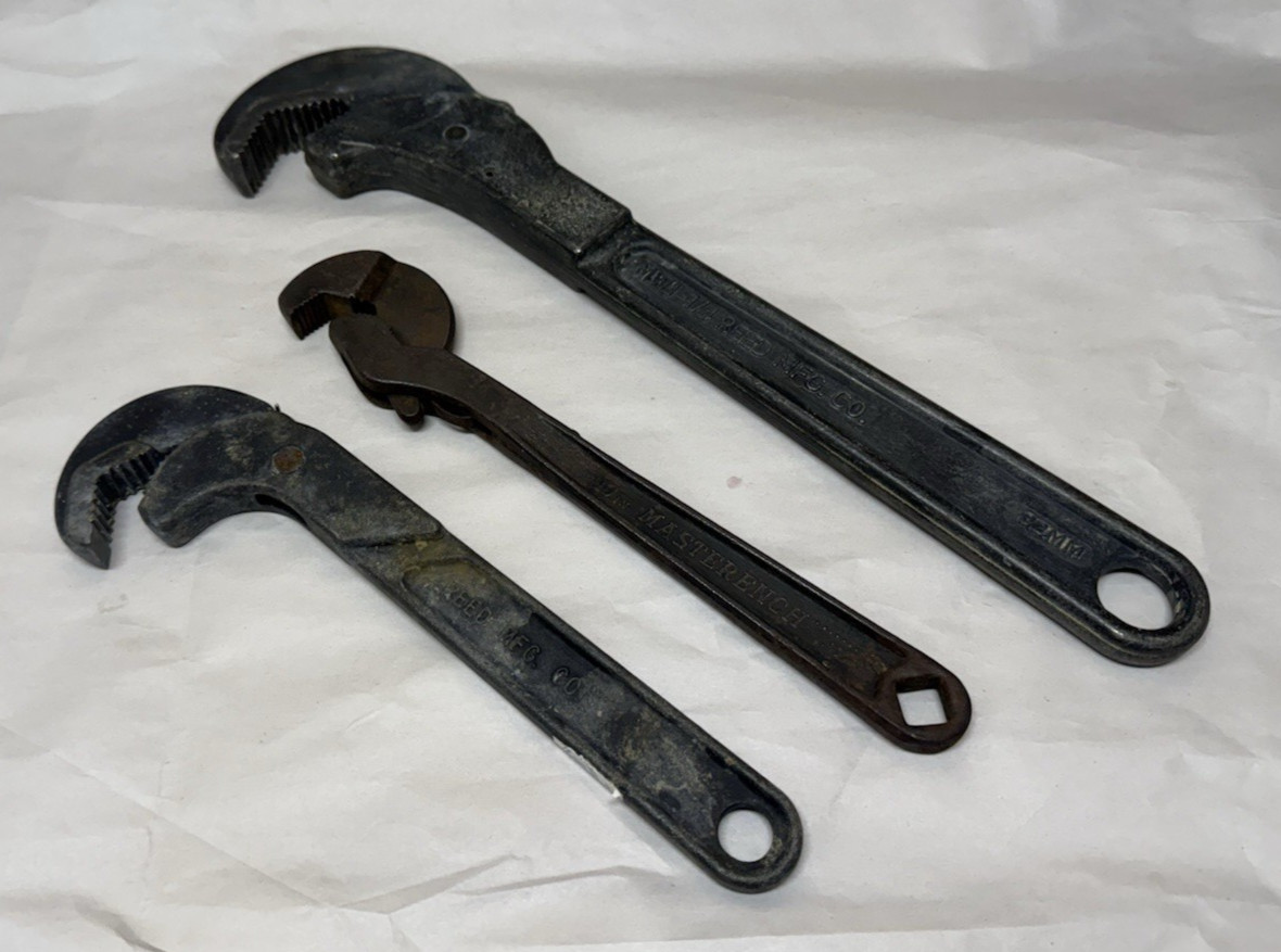 USA Reed MW3/4 & MW1-1/4 One Hand Spring Loaded Pipe Wrench + Heller Masterench