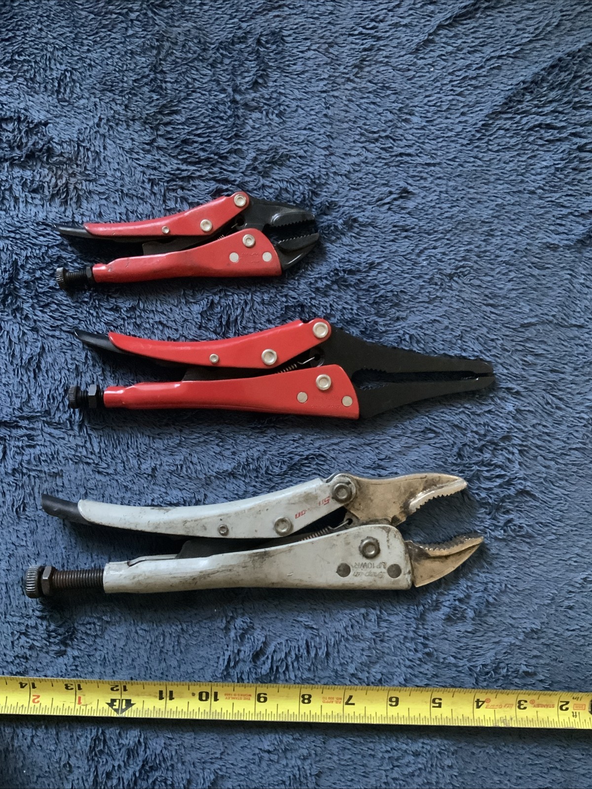Snap On/ Blue Point 3pc Locking Pliers/ Vice Grips…….2 Red, 1 Grey….