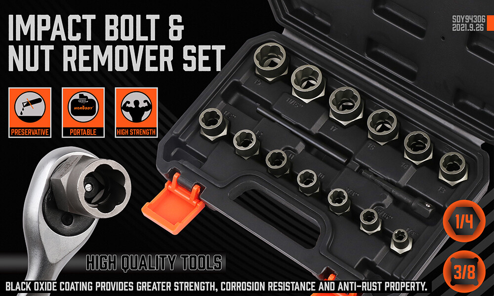 HORUSDY 15 Impact Damaged Bolt Nut Screw Remover Tool Socket Threading Extractor