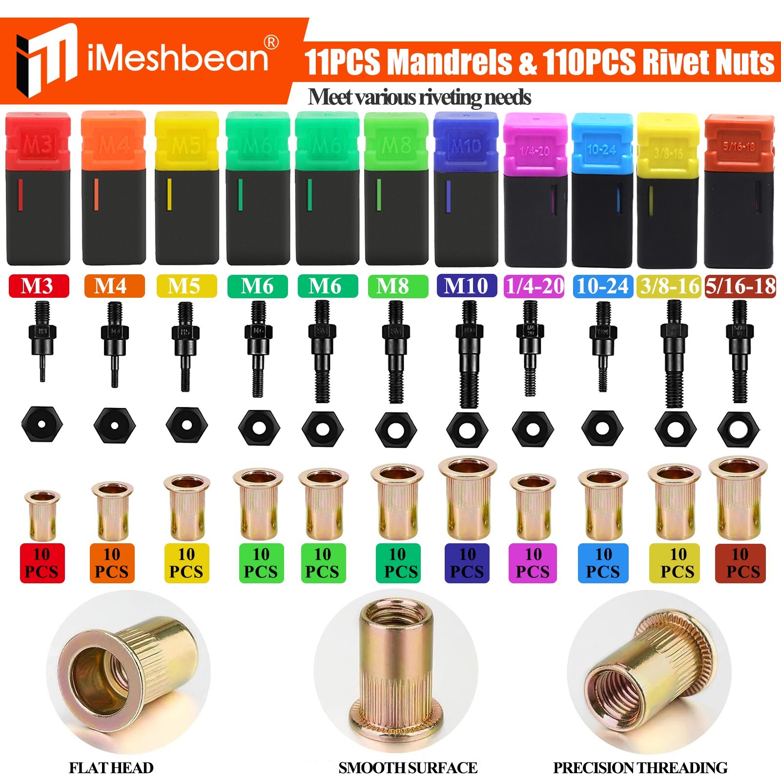 123PC 16″ Rivet Gun Kit Rivnut Thread Setting Tool Nut Setter Metric&SAE Mandrel