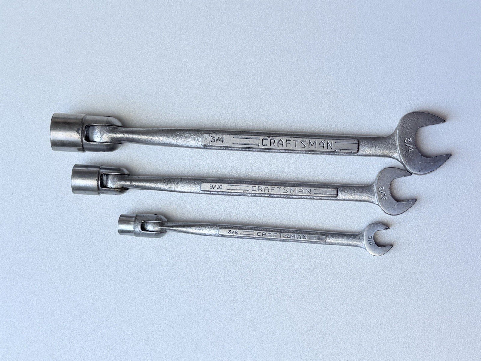 Vintage Craftsman =V= Swivel Flex Socket Wrenches 3pc Set 3/8 9/16 3/4 USA