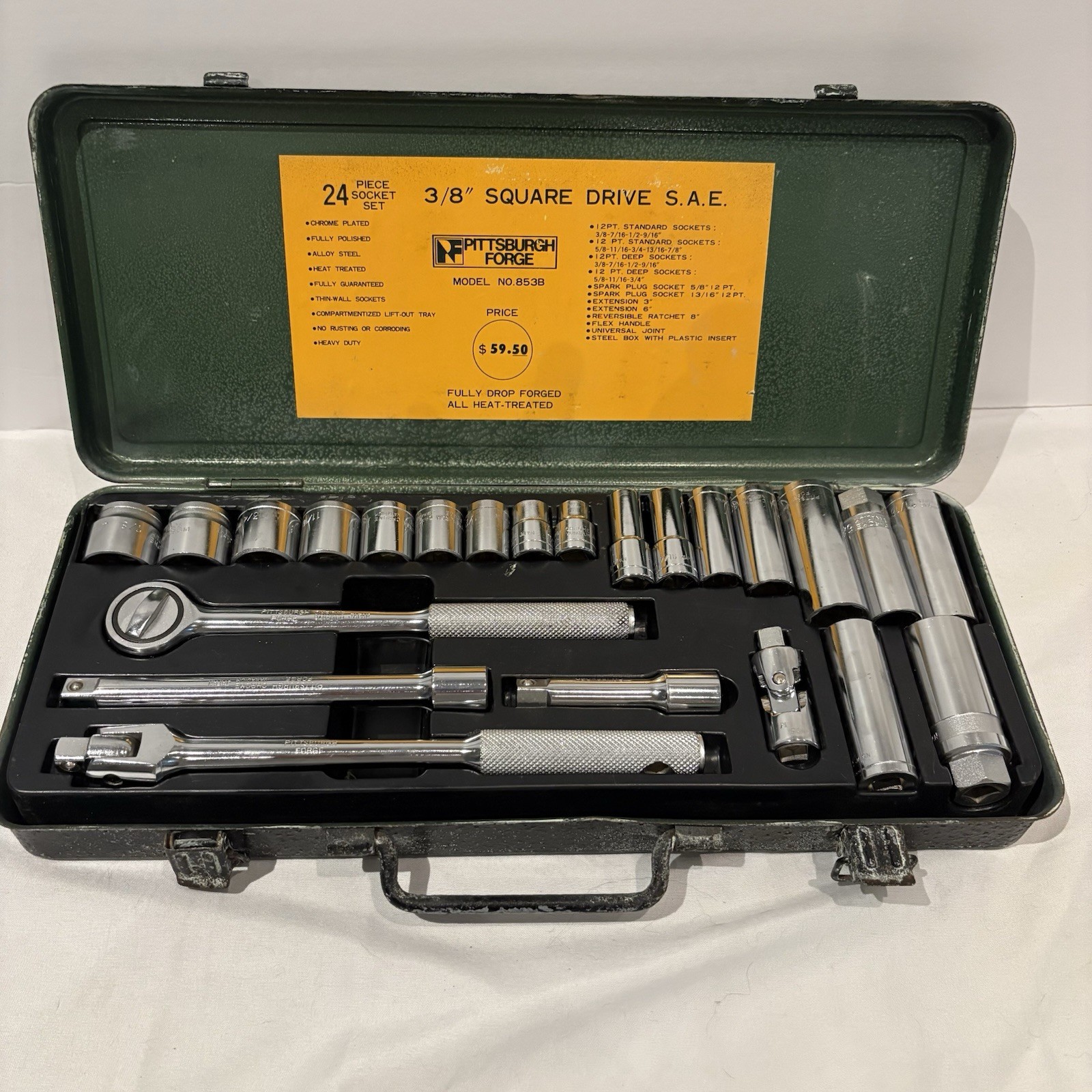 Vintage Pittsburgh Forge 24-piece, 3/8″ square drive SAE socket set
