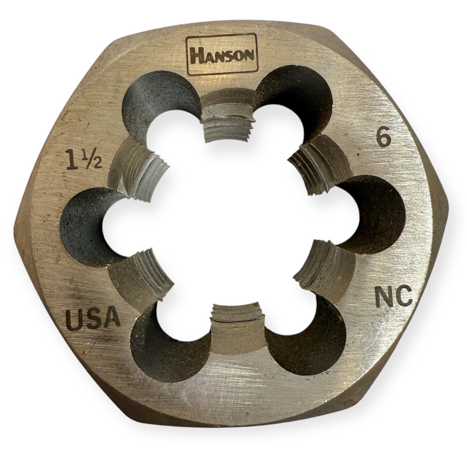 Hanson 1-1/2-6 NC x 2.5 in Rethread Hex Die Carbon Steel RH Made in USA
