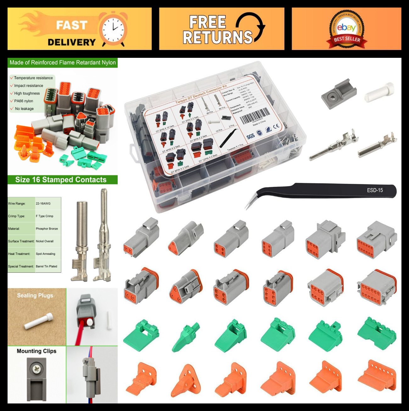 20 Sets Automotive Waterproof DT Connector Kit – 2/3/4/6/8/12 Pin Electrical Con