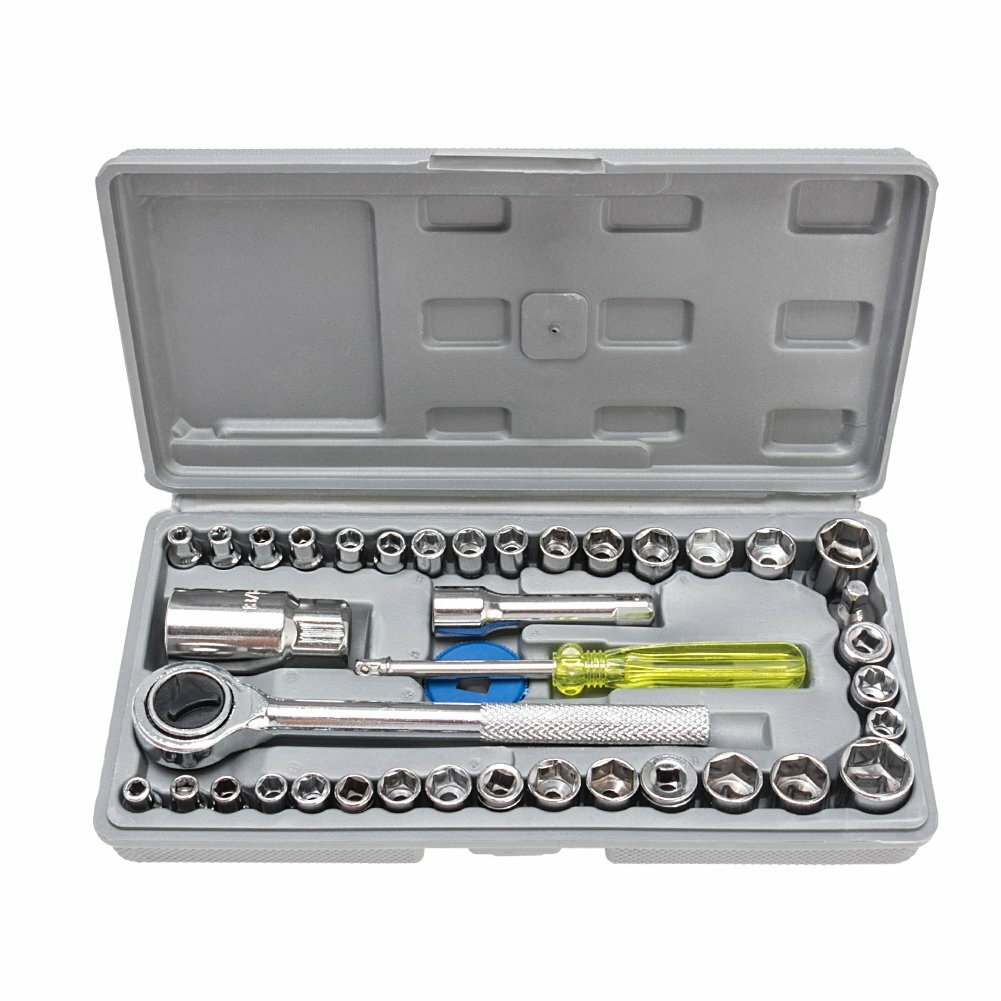 40Pcs Socket Tool 1/4» & 3/8″ Drive Ratchet Wrench Set W/Case For SAE & Metric