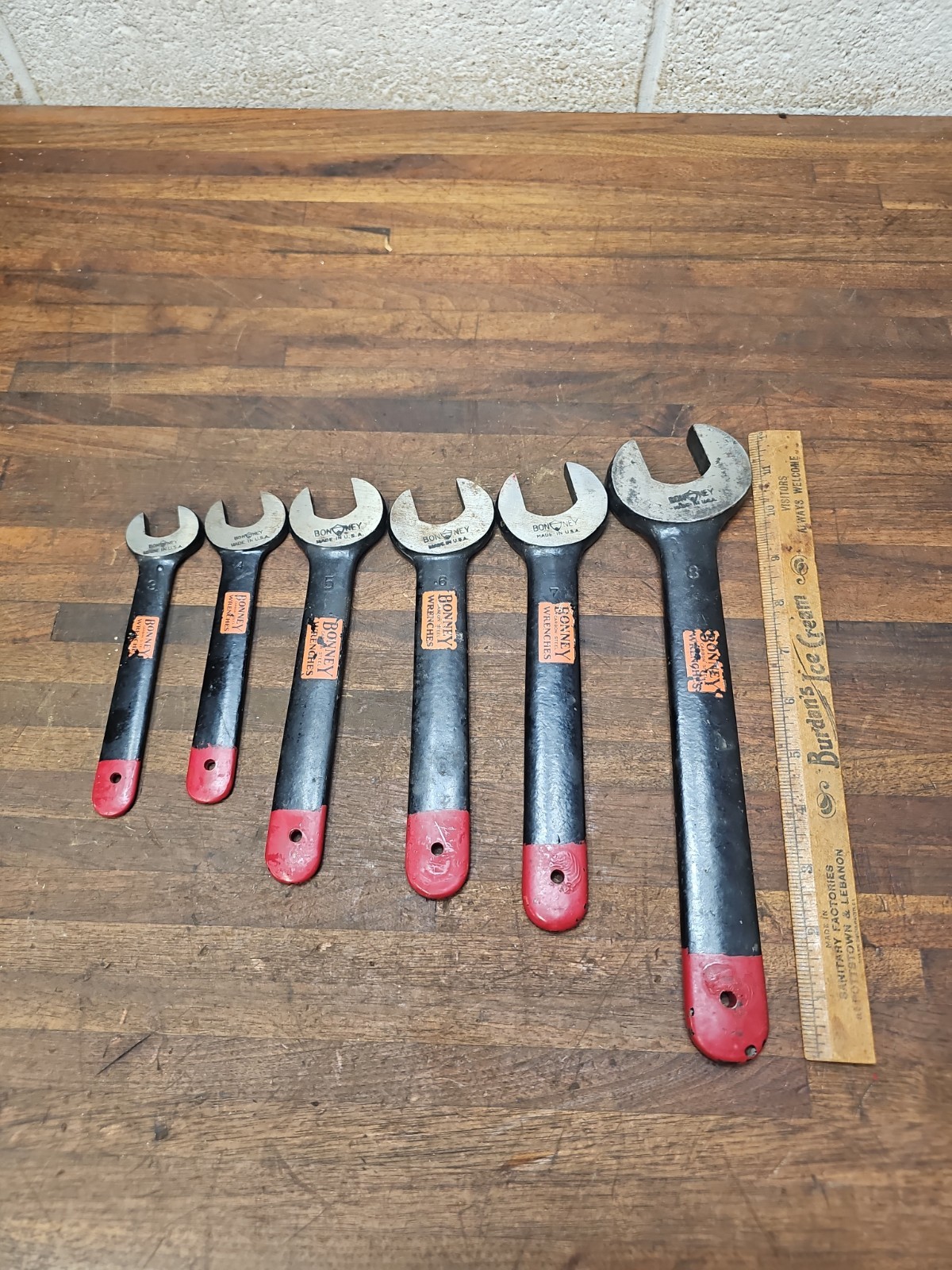 L58- Rare Vintage BONNEY Carbon Steel Engineer Wrench Set of 6 ORIGINAL LABELS