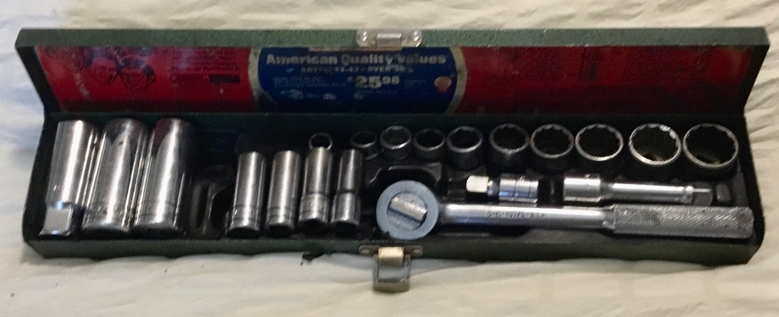 S-K Tools 1/2” & 3/8″ Drive SAE Socket Set USA w/ Metal Case – 20 Pc Mixed