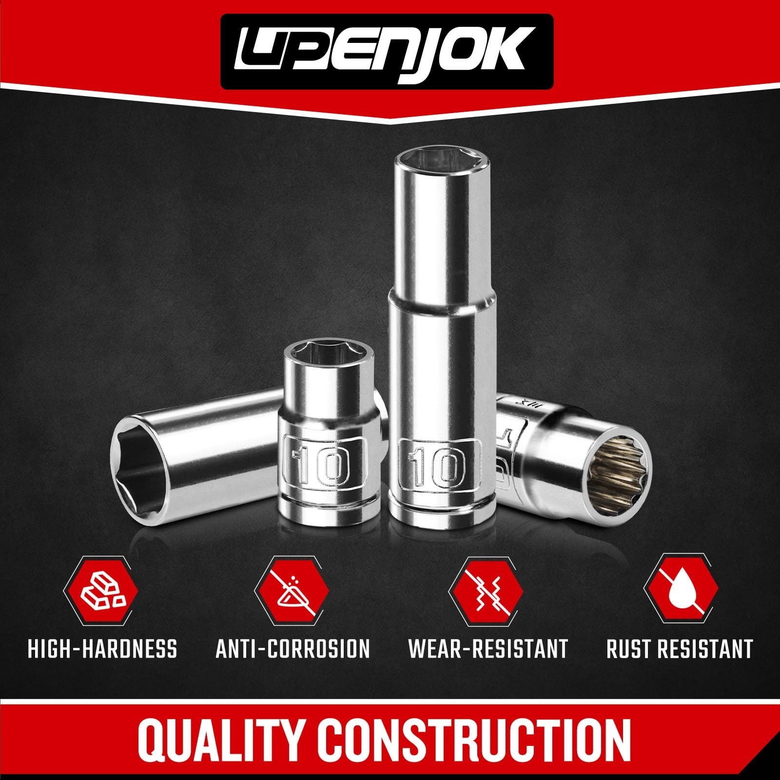 10-Piece 1/4″ & 3/8″ Drive Socket Set – 10mm Deep & Shallow, 6/12 Point, Cr-V St