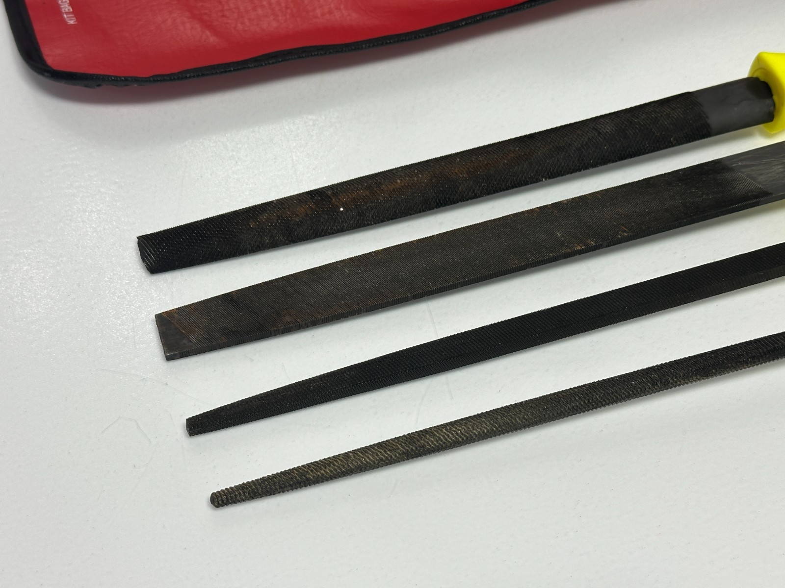 🇺🇸 MAC Tools USA 4pc File Set, 12” Long, Hi-Viz Hard Handle, SCBF4AK, Kit Bag