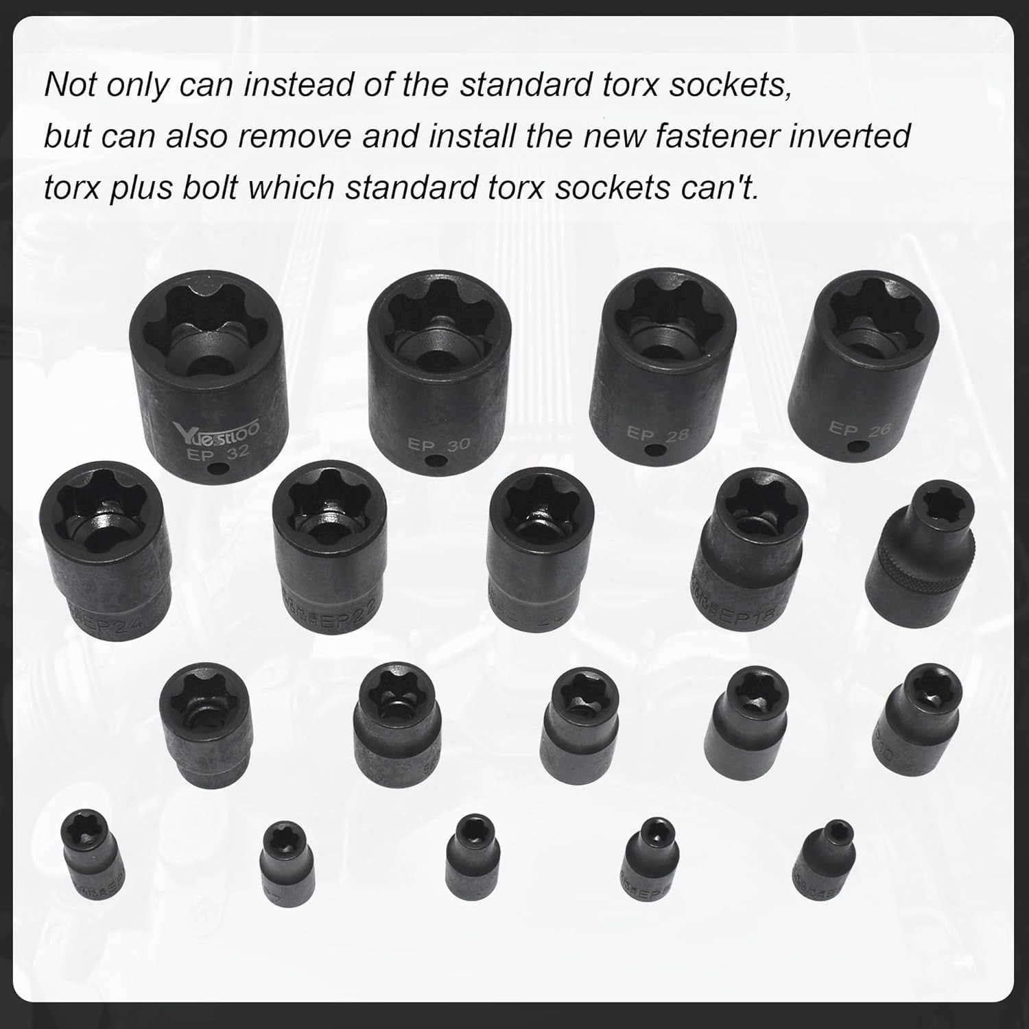 Yuesstloo 19Pcs Torx Plus Socket Set EP4-EP32 1/4-1/2″