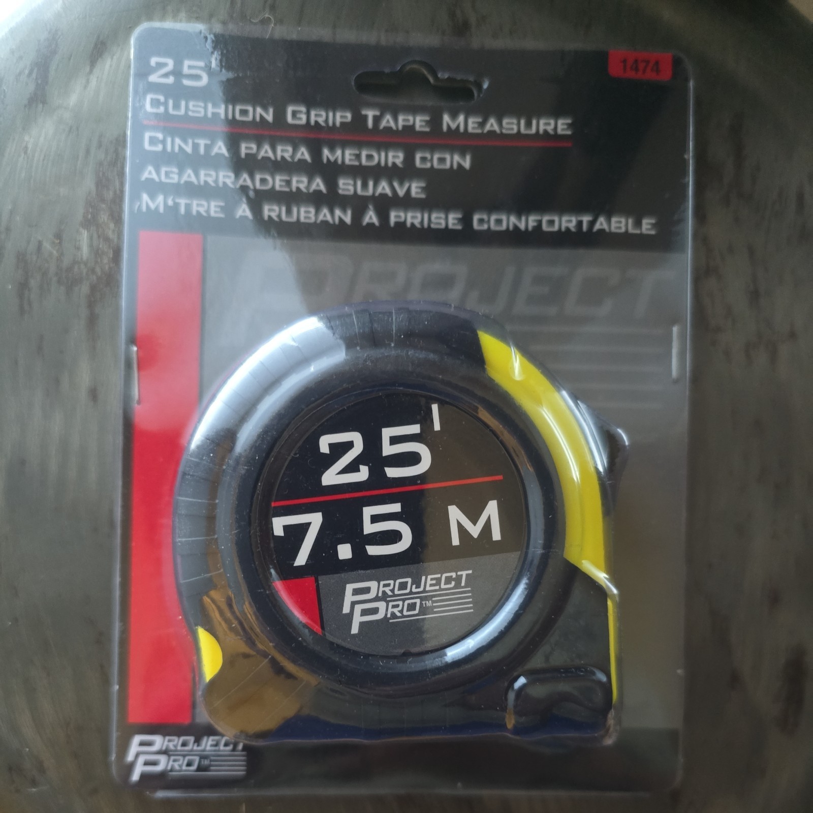 PROJECT PRO Tool 25′ -7.5M Cushion Grip Tape Measure Gun 1474 NEW