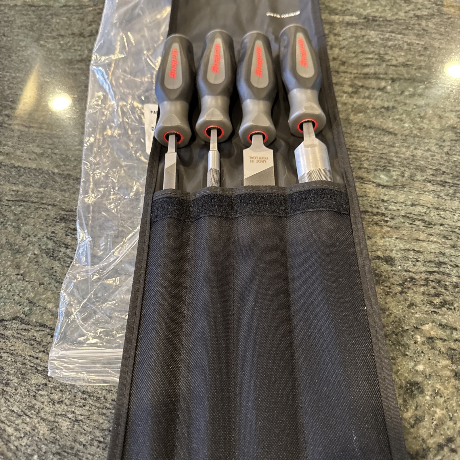 snap on sghbf600adt dark titanium 4 pc file handle set with pouch new